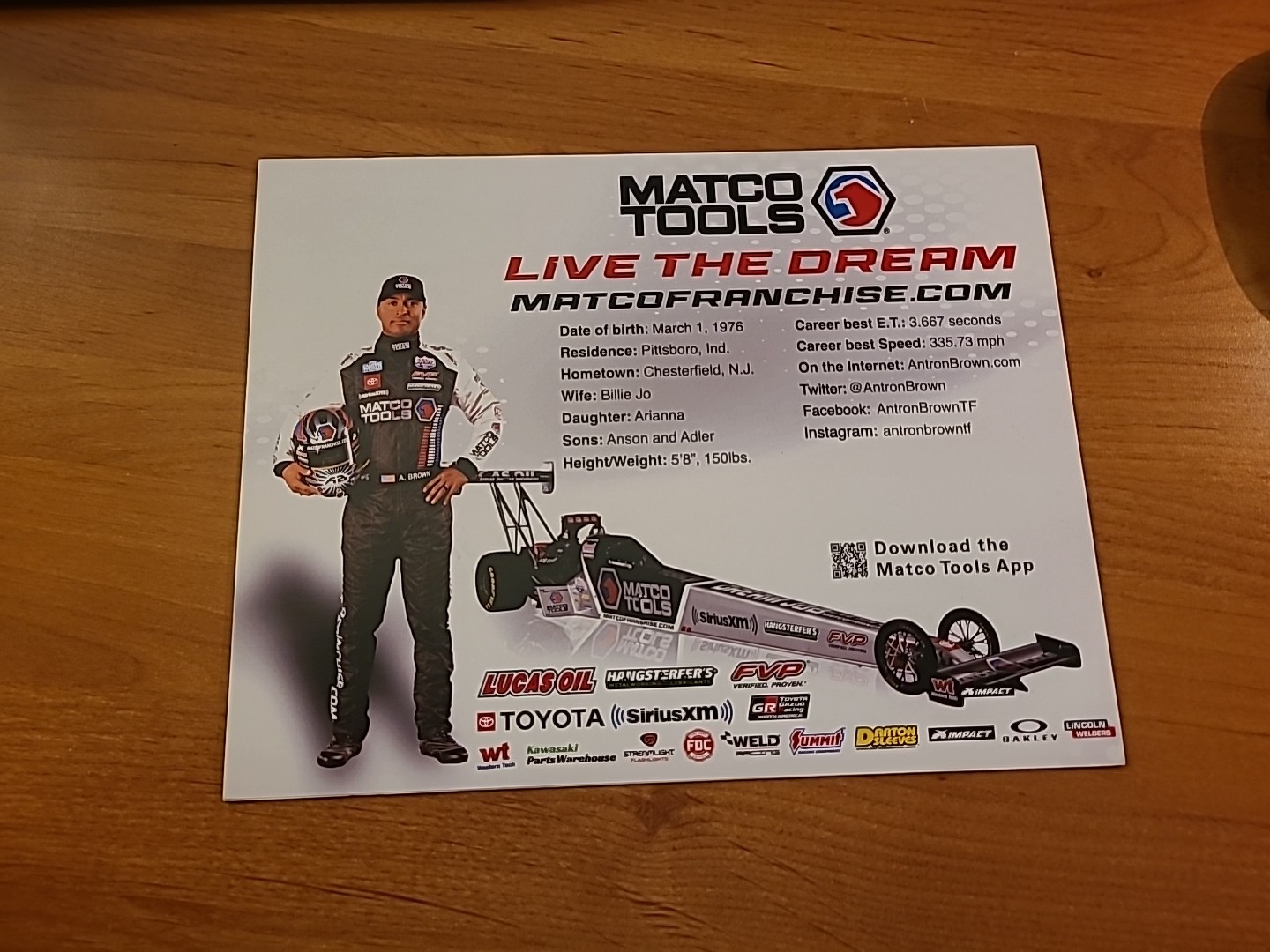 2023 Antron Brown NHRA Hero Card Autographed Signed