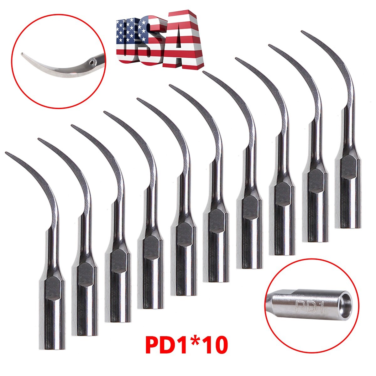 10 * PD1 Dental Ultrasonic Piezo Scaler Perio Tips Fit DTE/SATELEC Handpiece