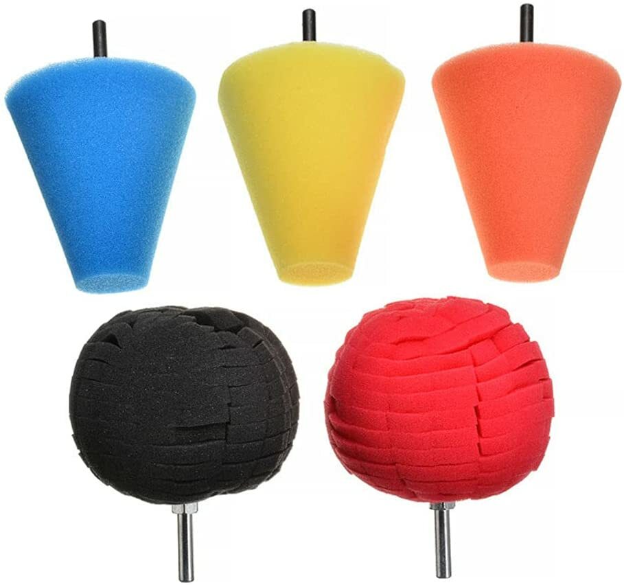 Foam Drill Polishing Cone Ball Pads Kit Car Hub Waxing Buffing Wheel Polisher 4"
