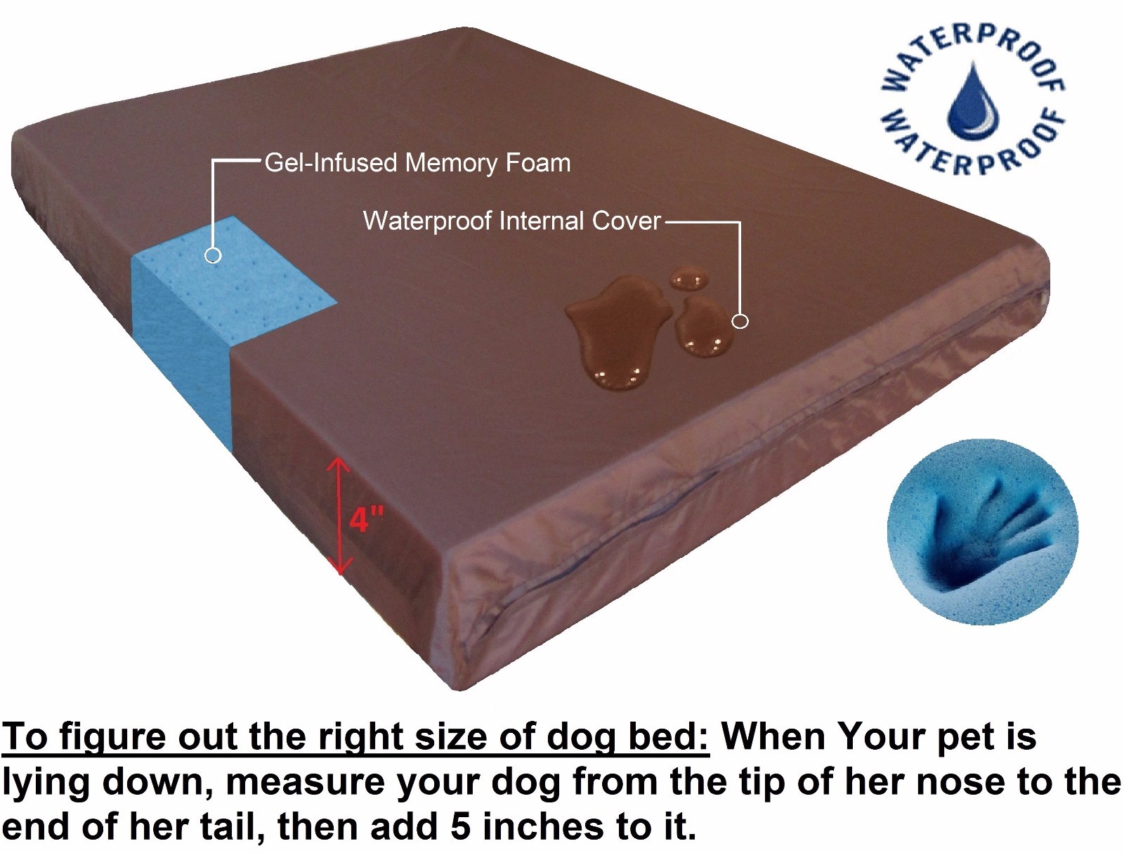 1680 Ballistic Waterproof Chew Resist Memory Foam Pet Bed Dogs Large Crate Sizes
