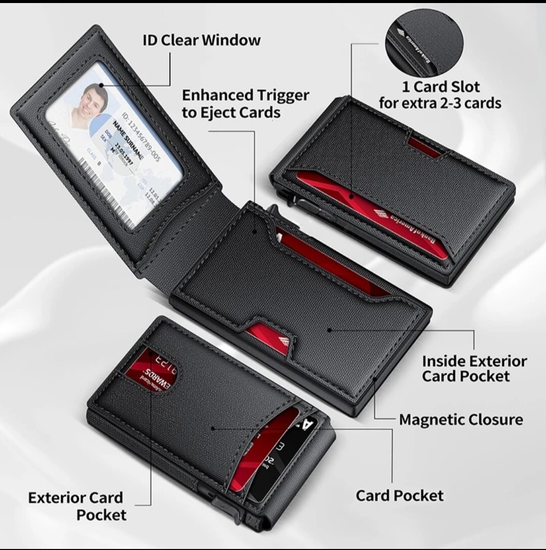 Men's Black tactical magnetic wallet RFID Blocking card holder Aluminum bifold