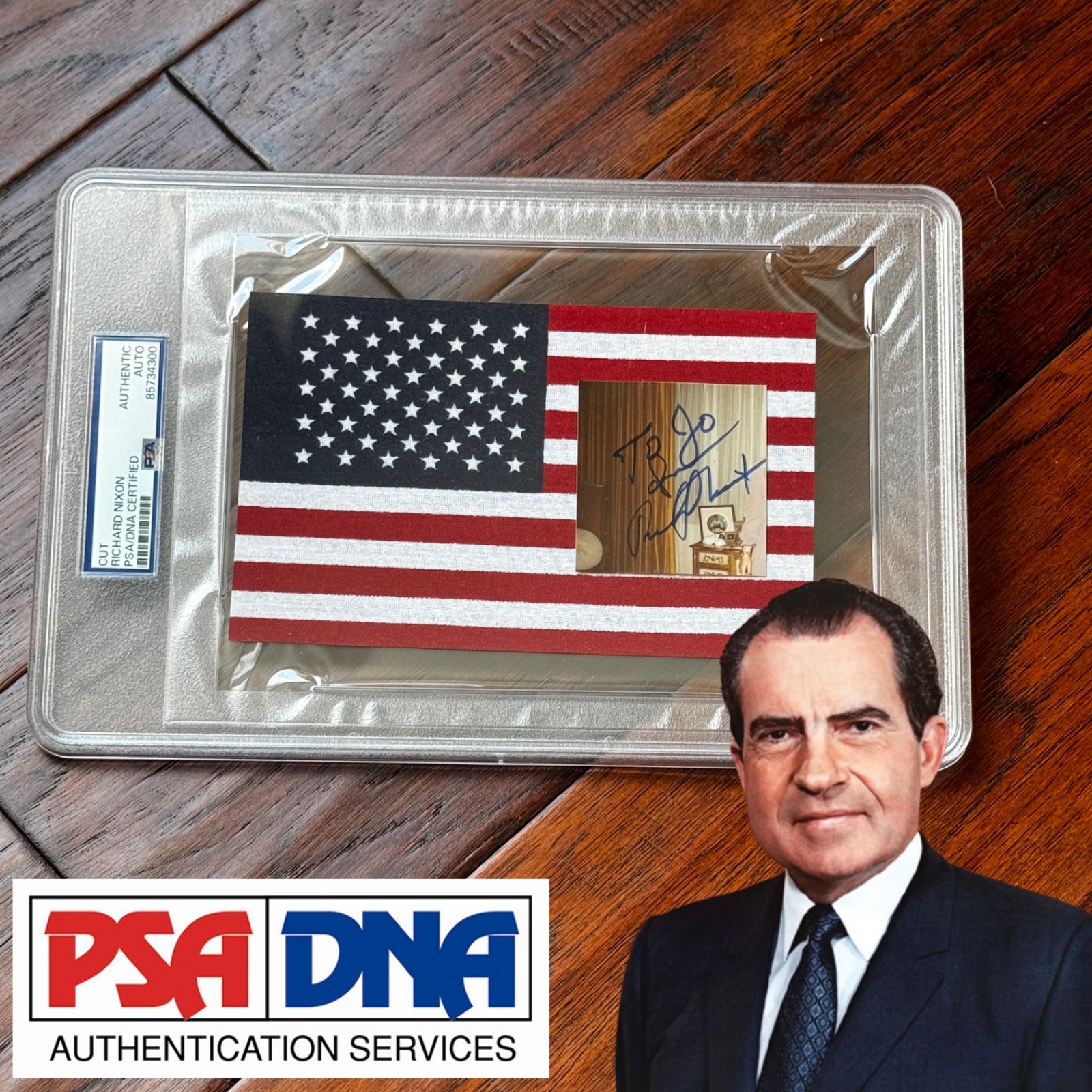 RICHARD NIXON * PSA * Autograph Cut Signature Mini AMERICAN FLAG Signed