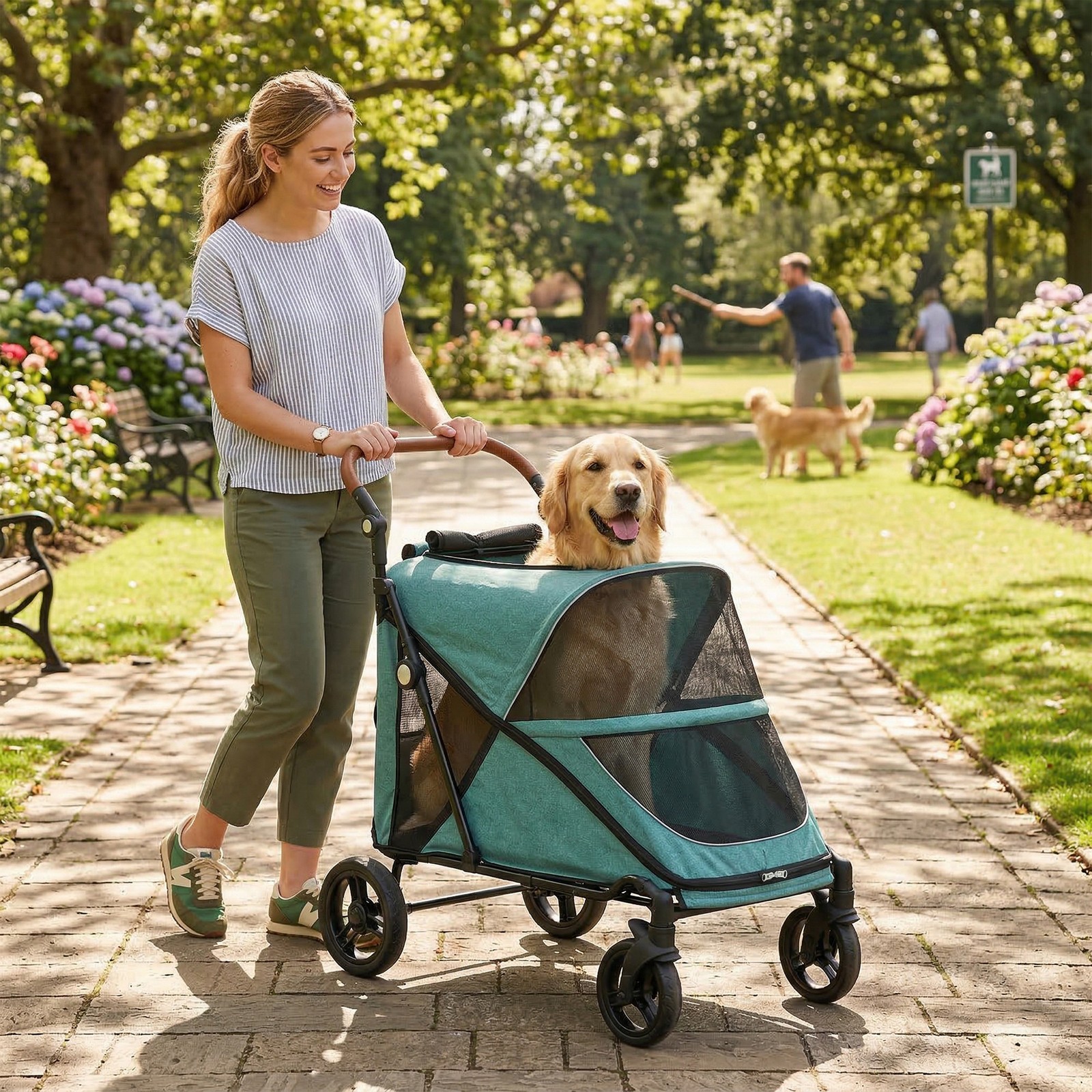 PawHut Dog Stroller for Large Dogs, All Terrain Pet Stroller, Blue