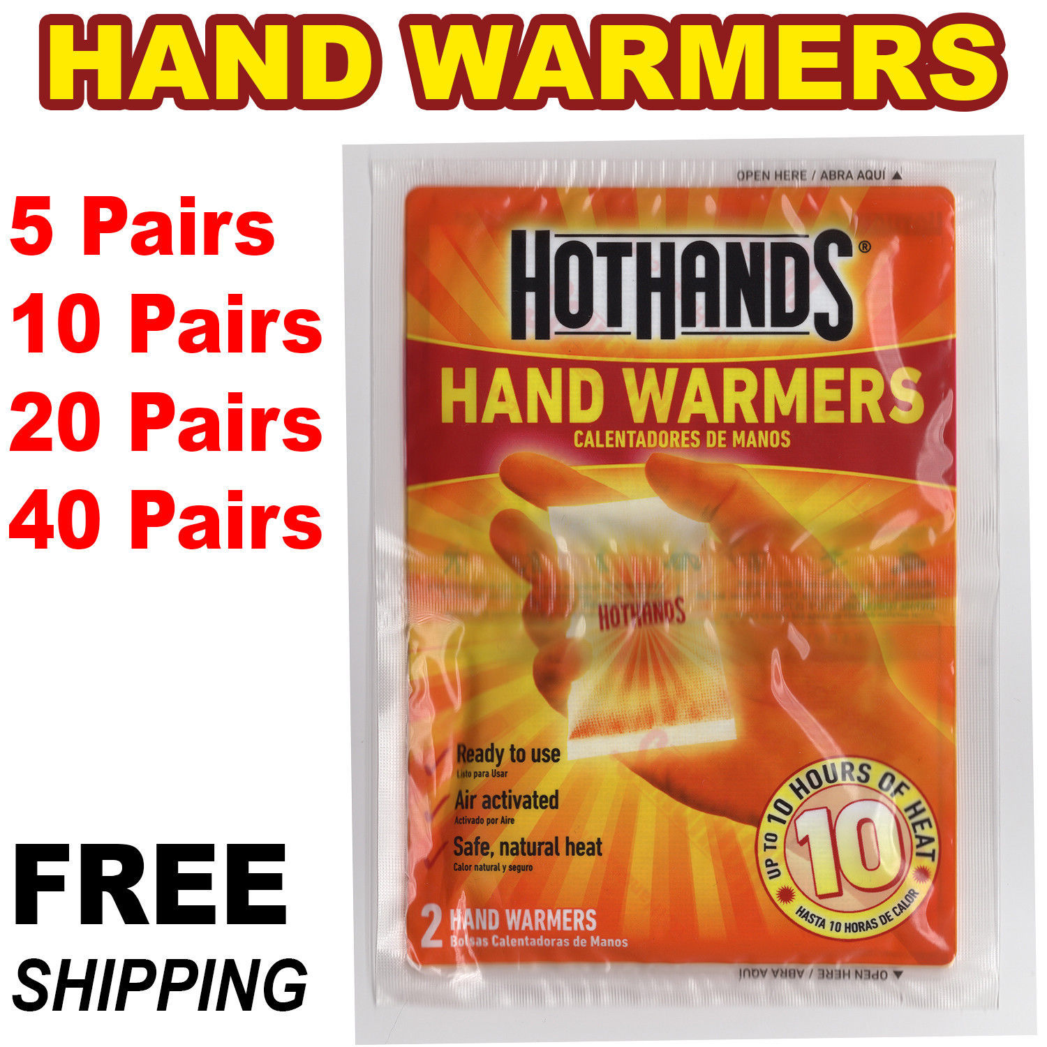 HotHands Hand Warmers Pairs Safe Natural Odorless Pocket Heat