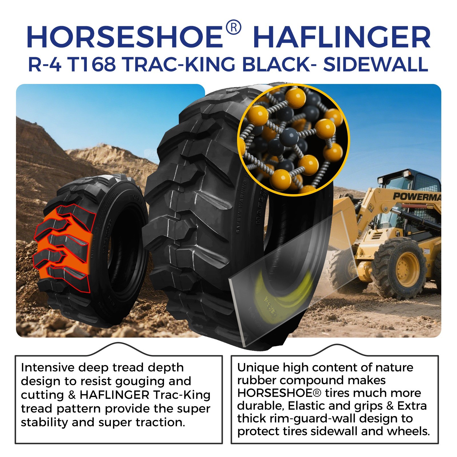 2 12-16.5 14PR Skid Steer Tires HAFLINGER TRAC-KING Heavy Duty Rim Guard 12x16.5