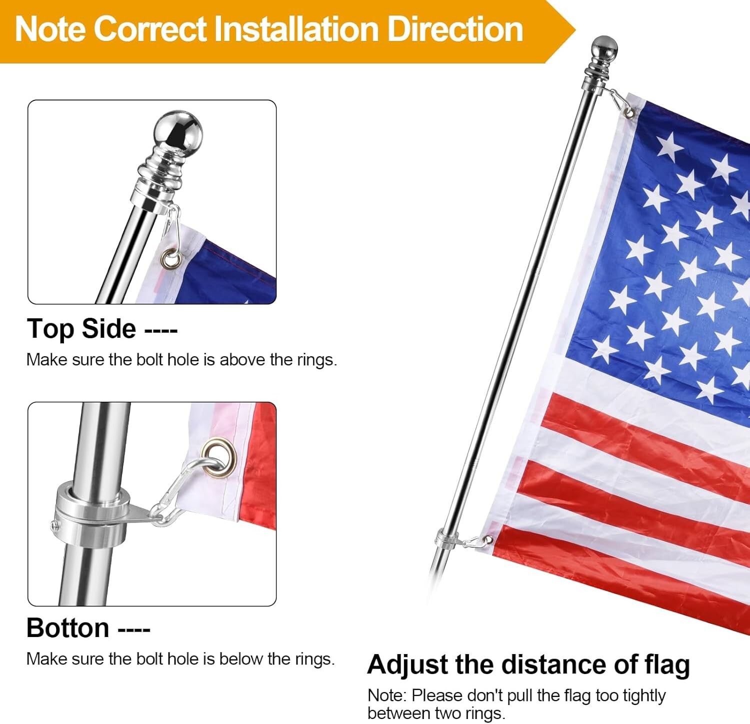 2pcs Flag Pole Ring 360° Rotating Aluminum Alloy for 0.75-1 In Pole Tangle Free