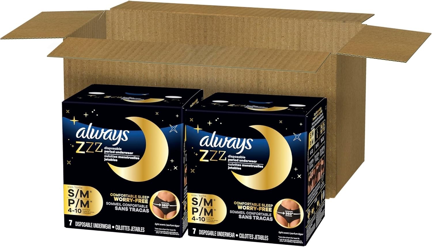 Always ZZZ Overnight Disposable Period Underwear for Women Small/Medium, 14Ct
