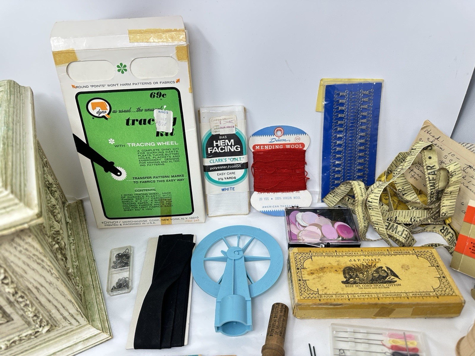 Vintage Max Klein Sewing Box Faux Wood Plastic Storage with Contents Supplies