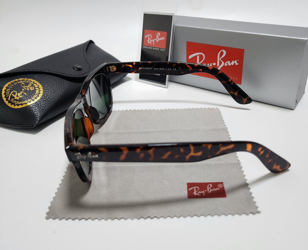 Ray-Ban RB2140 Wayfarer Classic Sunglasses Tortoise Brown Frame Glass Green Lens