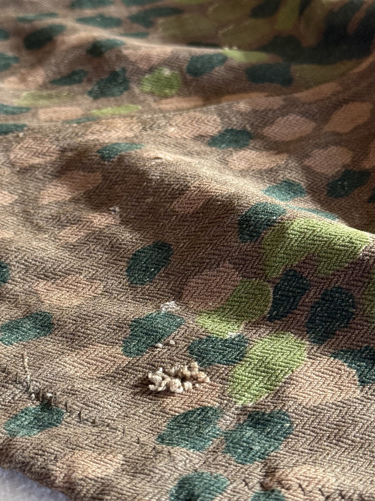 Original WW2 German Field Made HBT Helmet Cover Pea Dot 44 Camo Stamped