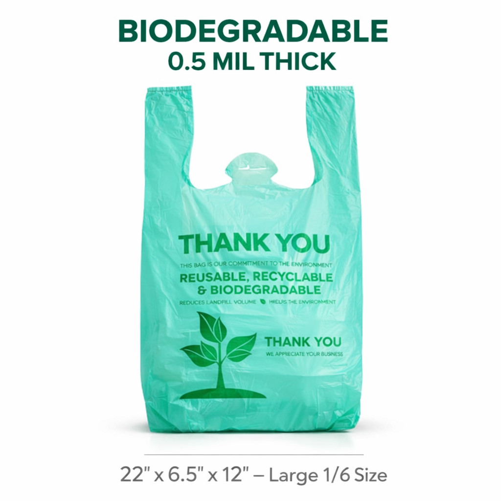 Bags 1/6 Large 22 x 6.5 x 12 Biodegradable T-Shirt Plastic Grocery Shopping Bags