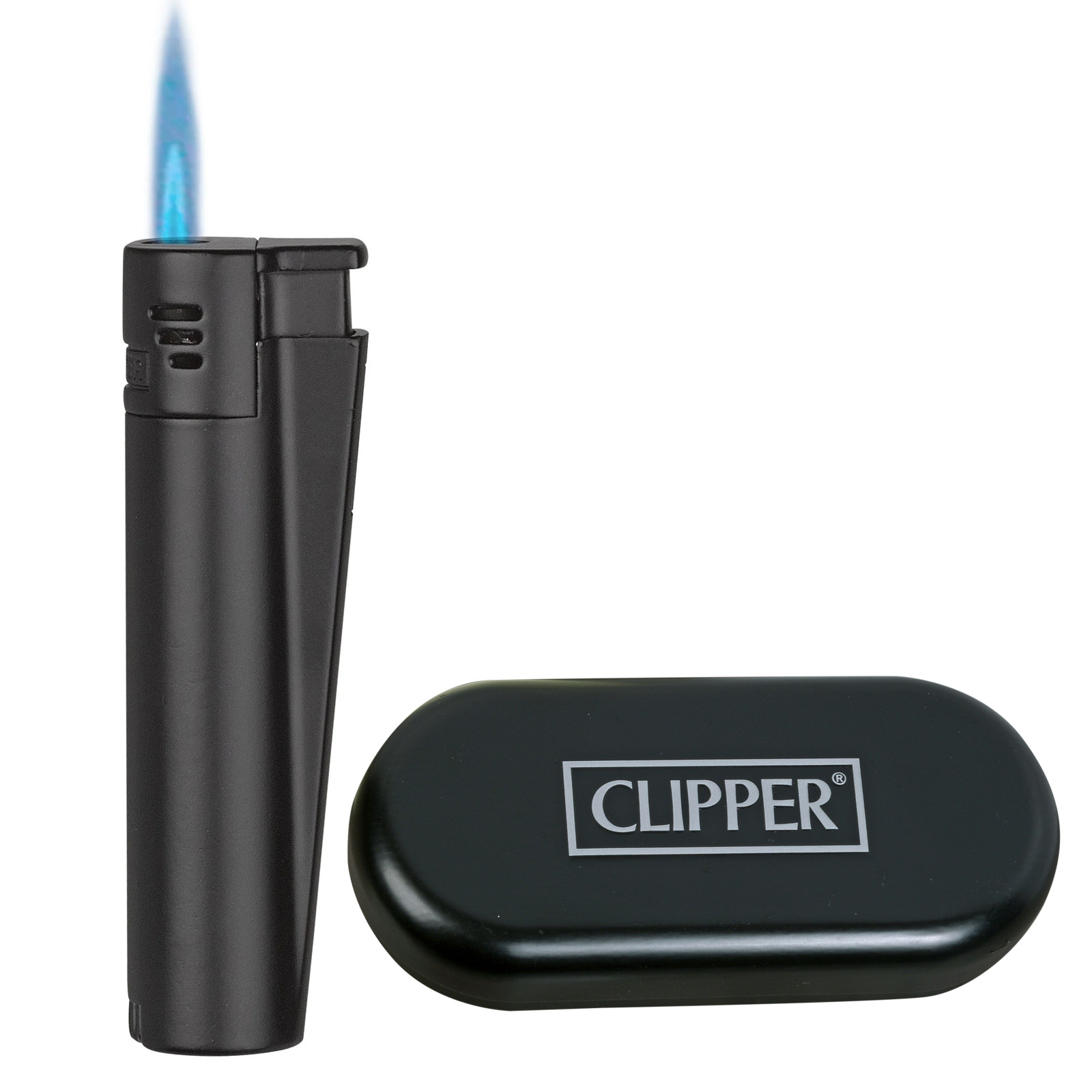 Clipper Metal Lighter - Refillable, Includes Case. Black JET Butane Lighters