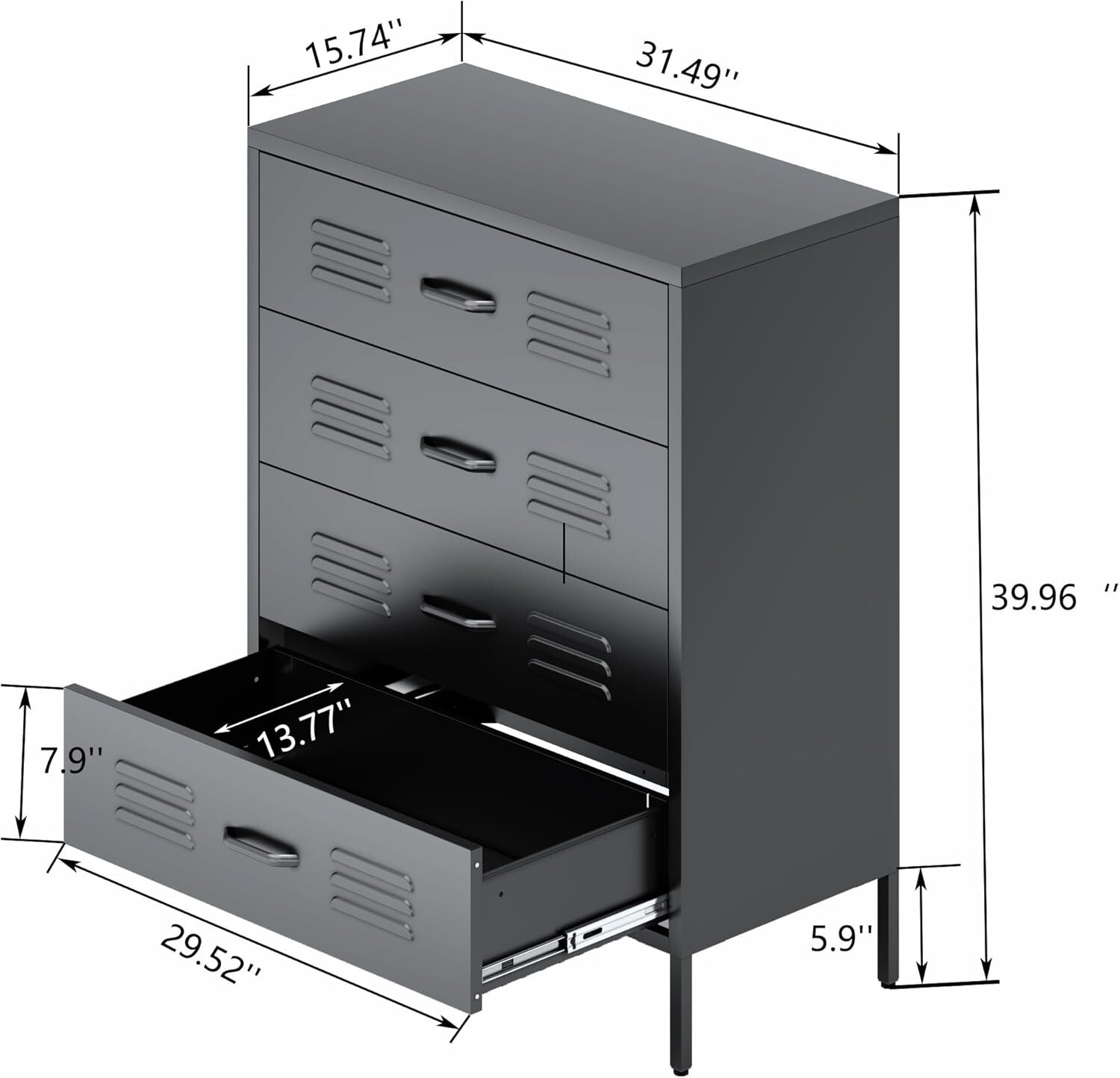 Elegro Metal 4 Drawers Dresser, Chest of Drawers for Bedroom, Storage Cabinet