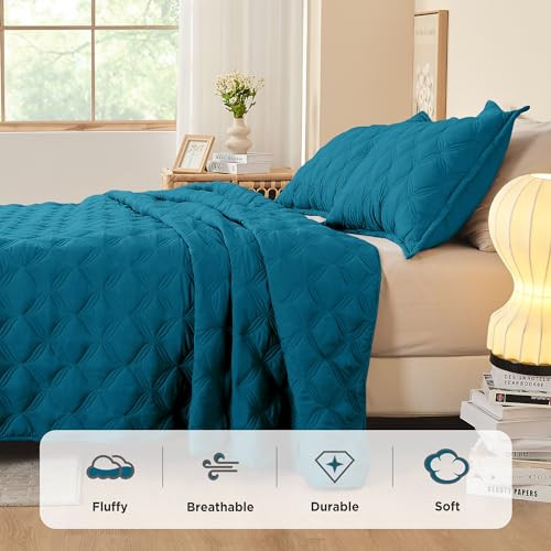 Quilt Set Teal - Oversized Lightweight Summer California King Teal Blue