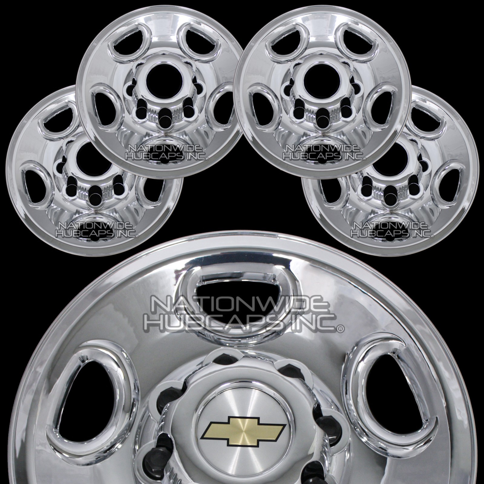 4 CHROME Express Van 16" 8 Lug Wheel Skins Hub Caps Rim Simulators Center Covers