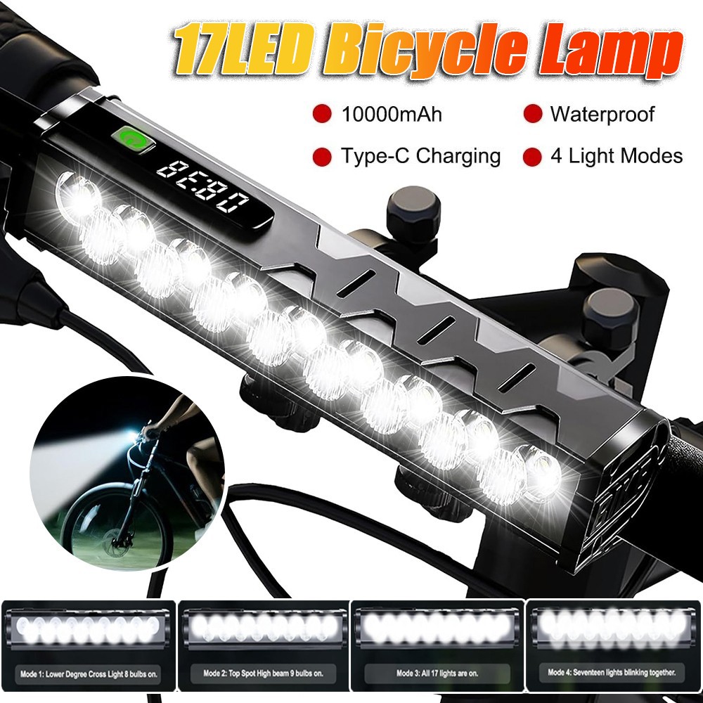 Powerful 4800LM LED Bike Light Bar 10000mAh Rechargeable Bicycle Front Headlight