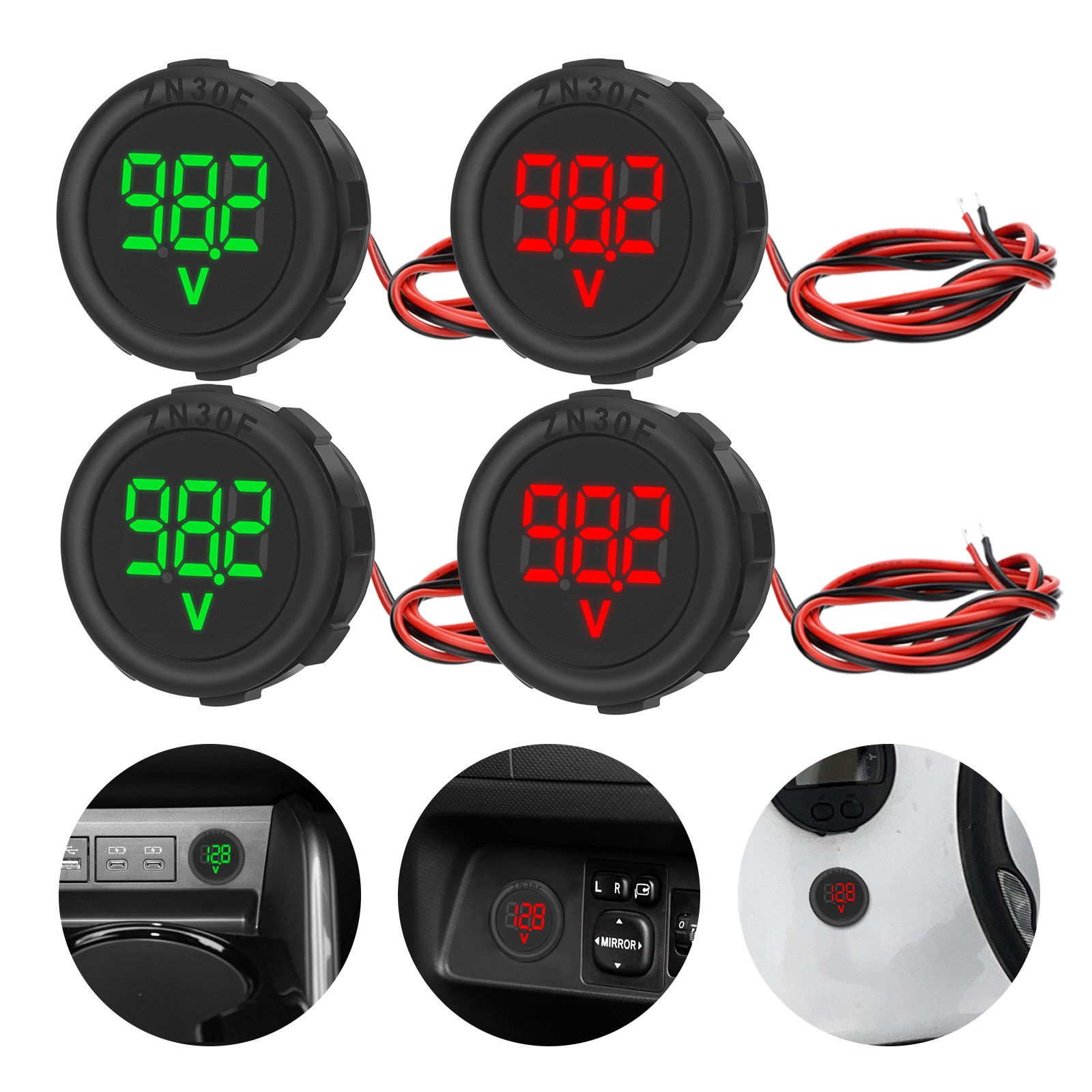 2Pcs Digital Voltage Gauge DC 4V–100V LED Meter w/ Waterproof for Car Motorcycle