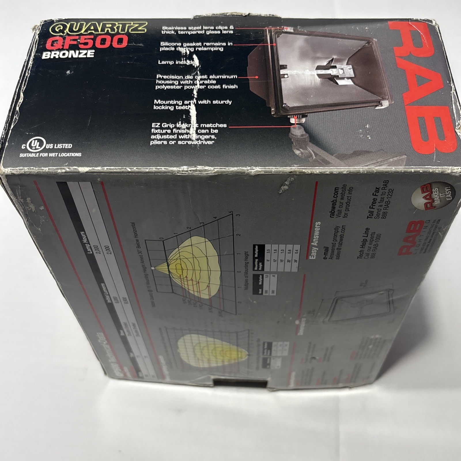 RAB QF500 Bronze Quartz Halogen Outdoor Floodlight lamp, Unused-Missing Bulb