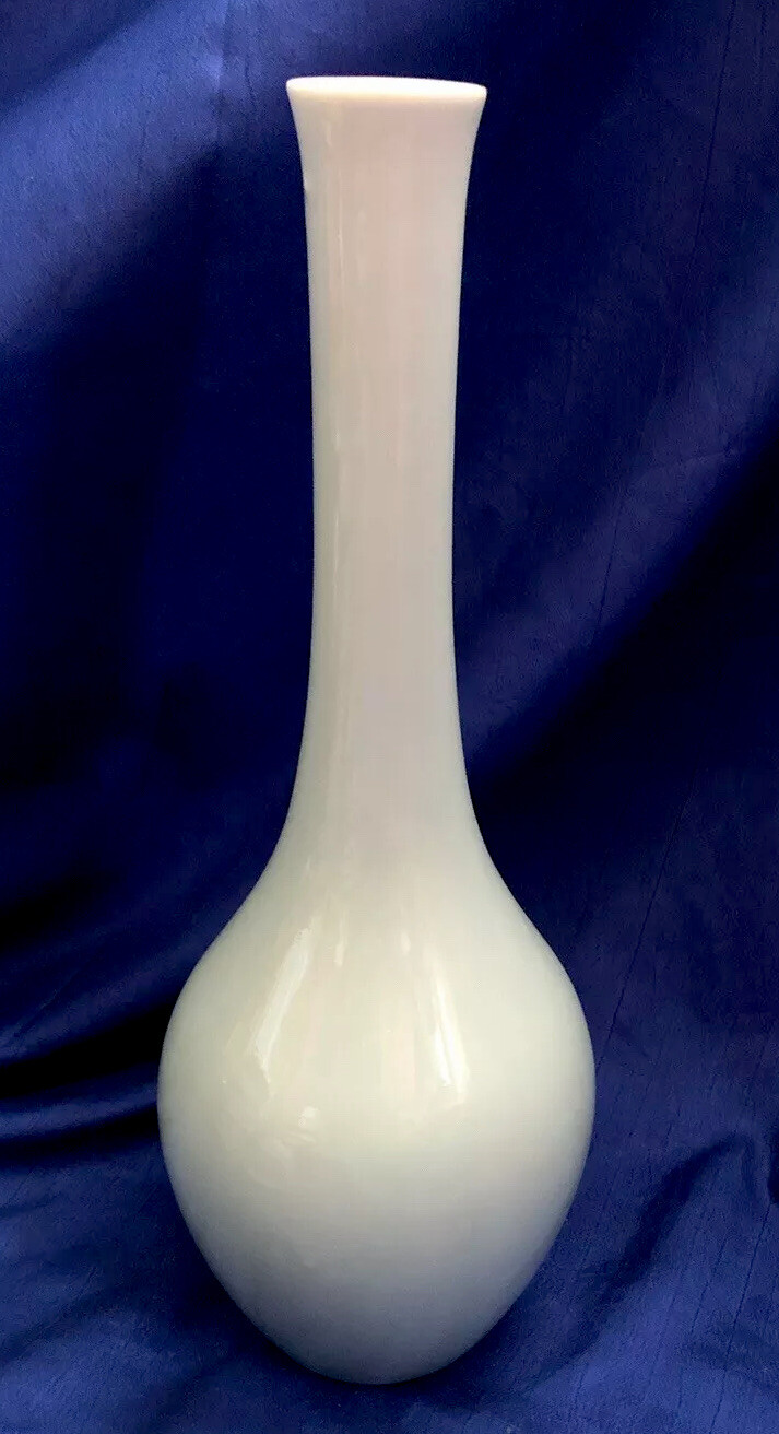 Celadon Glaze Gourd Vase Slender Neck Unique Triangular Opening Japan Vintage