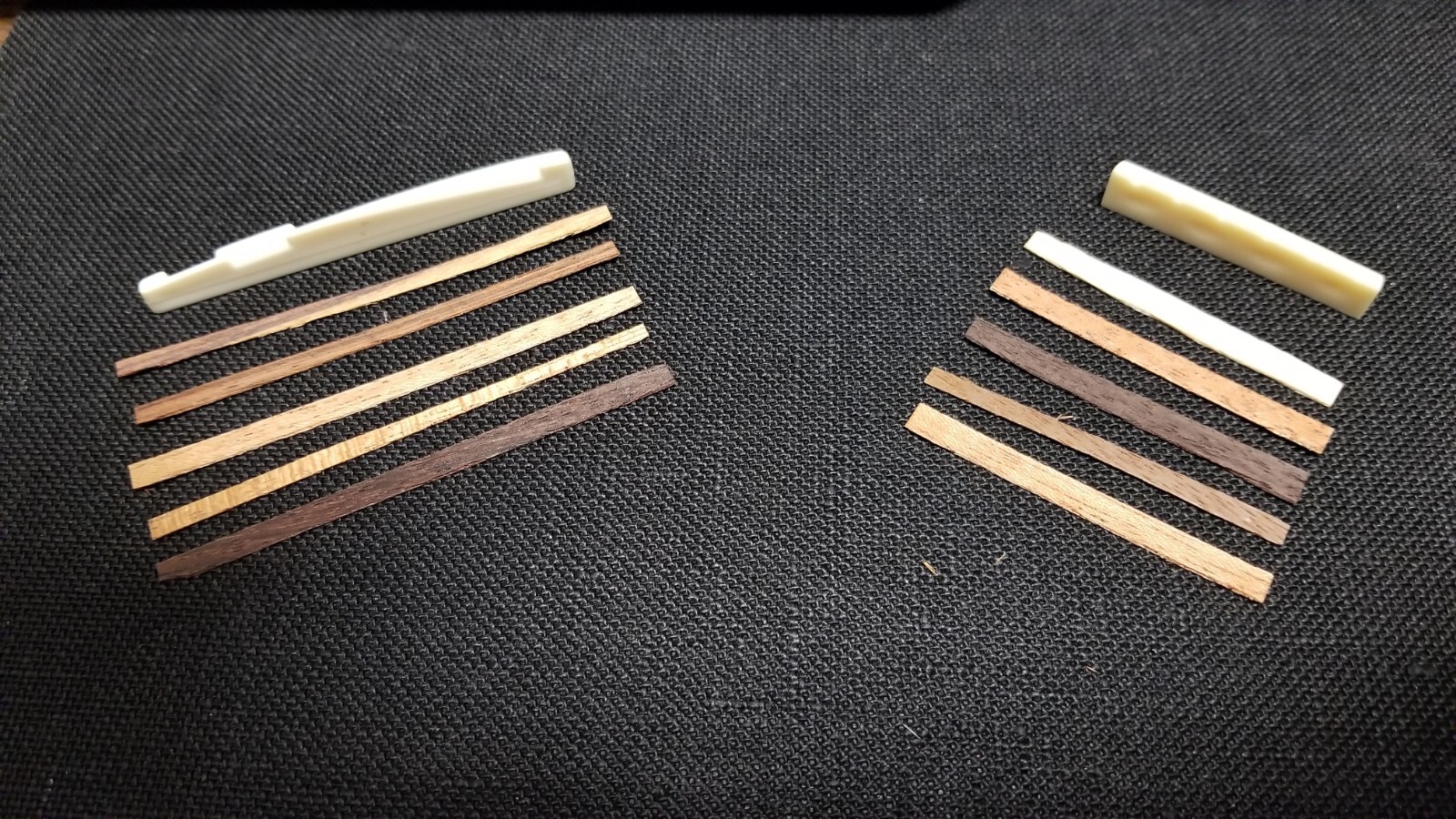 10) REAL WOOD GUITAR SHIMS ASSORTMENT 5) NUT SHIMS, 5) SADDLE SHIMS