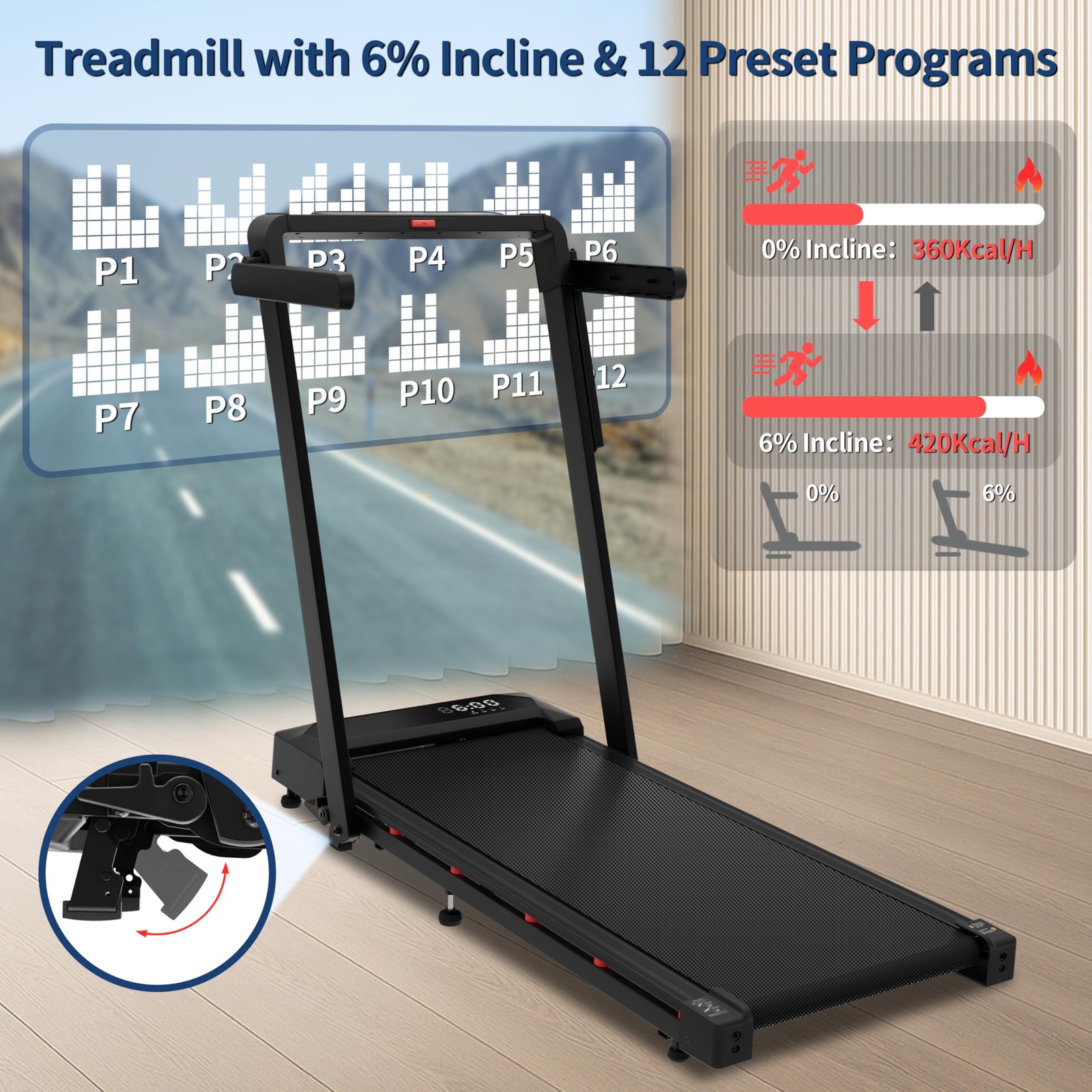 Foldable 4 in 1 Treadmill Walking Pad with Incline Remote Control Compact 3.0...