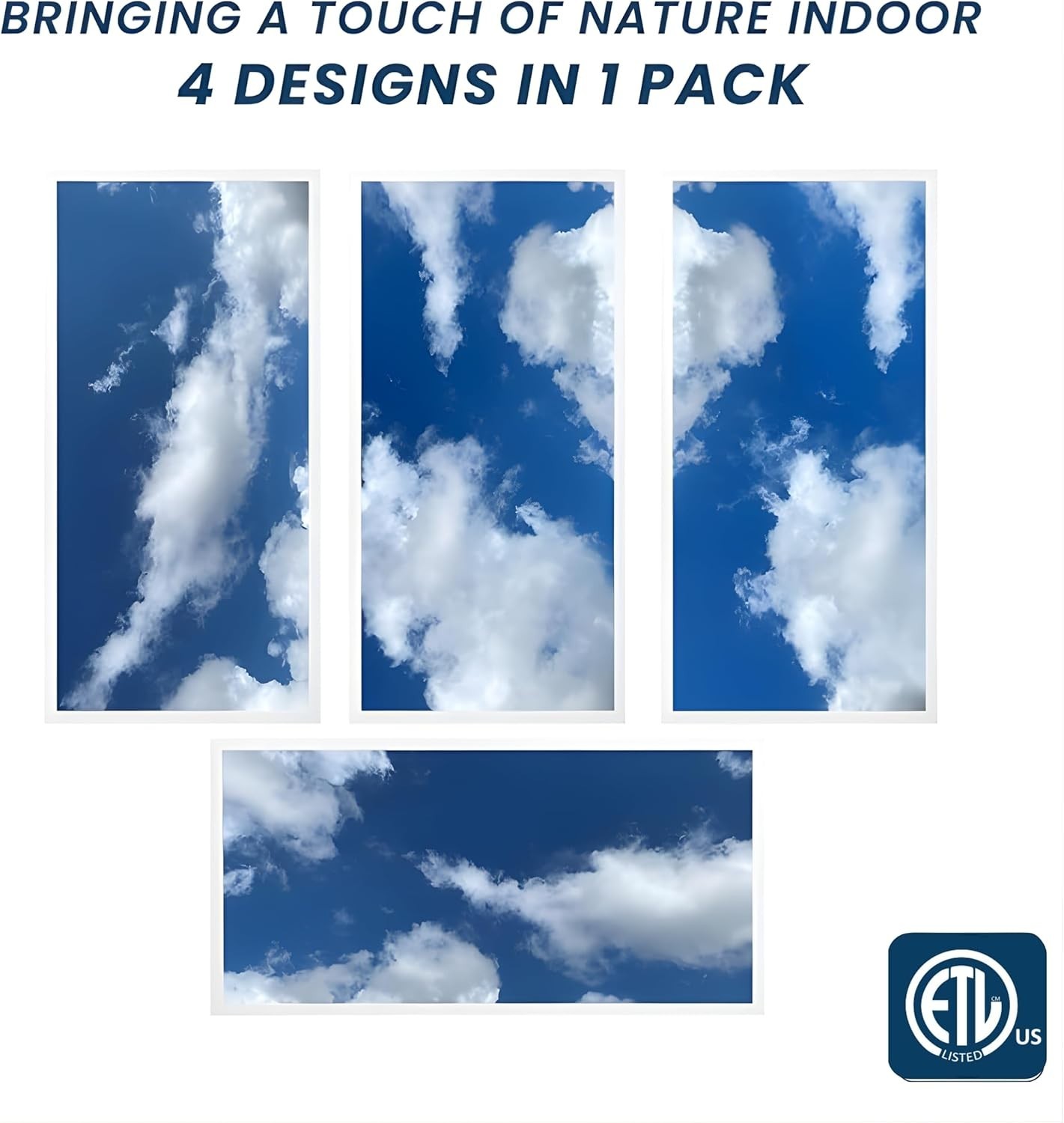 4-Pack 2x4 LED Flat Panel Light, Drop Ceiling Light Fixture with Cloud Design