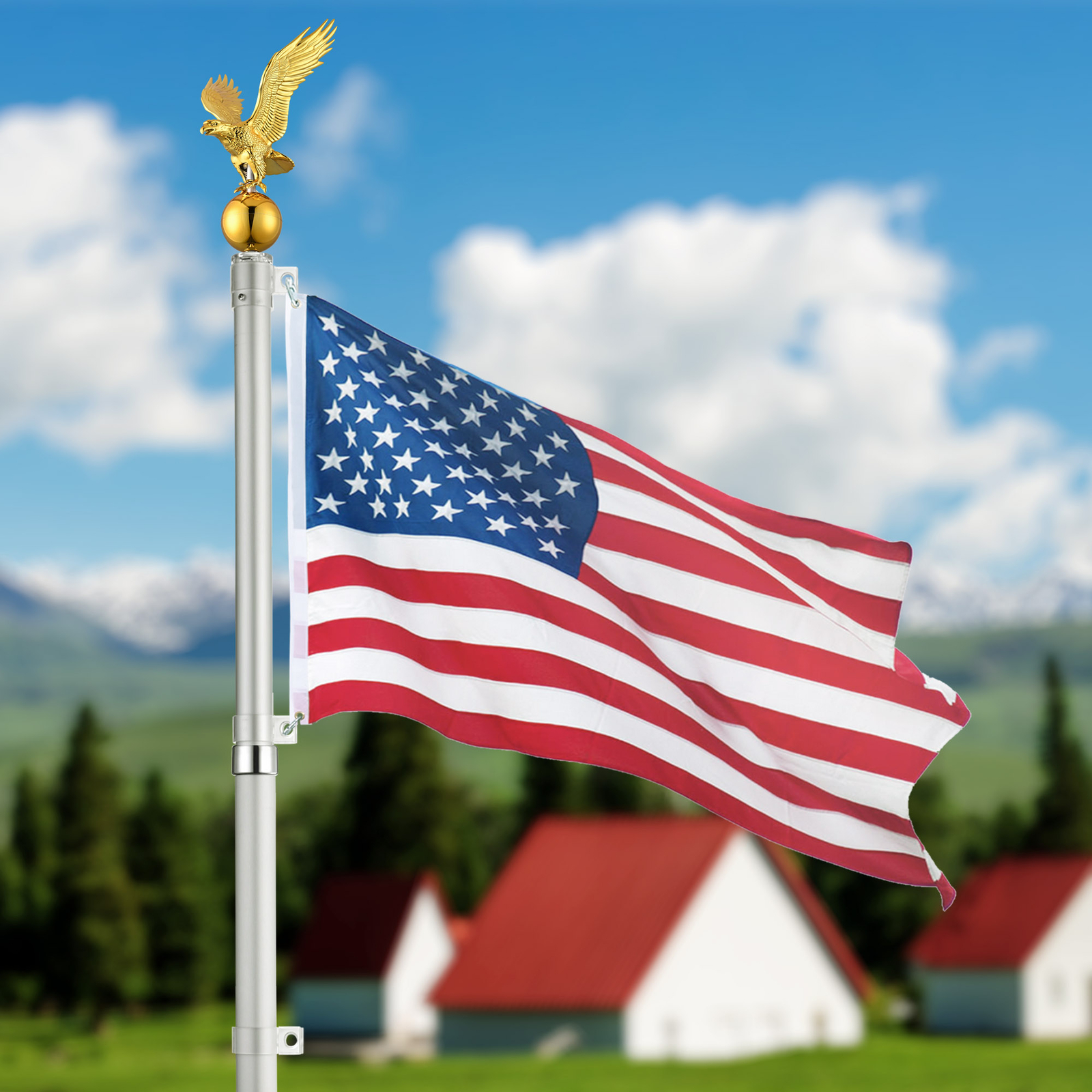 14" Flagpole Eagle Topper Finial Ornament for Telescopic Pole Gold Yard Outdoor