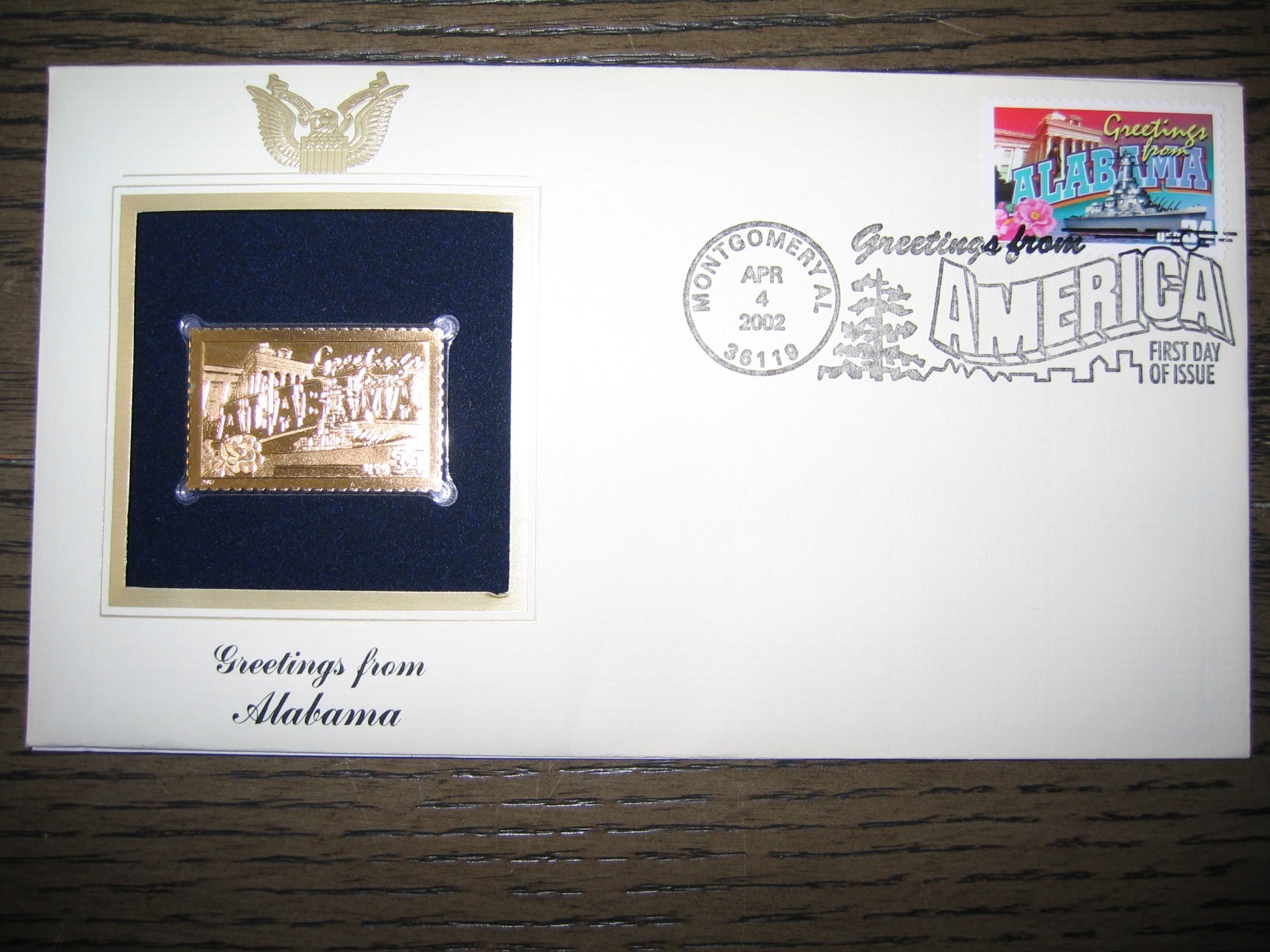2002 ALABAMA Greetings From America replica Gold Stamp Golden COVER