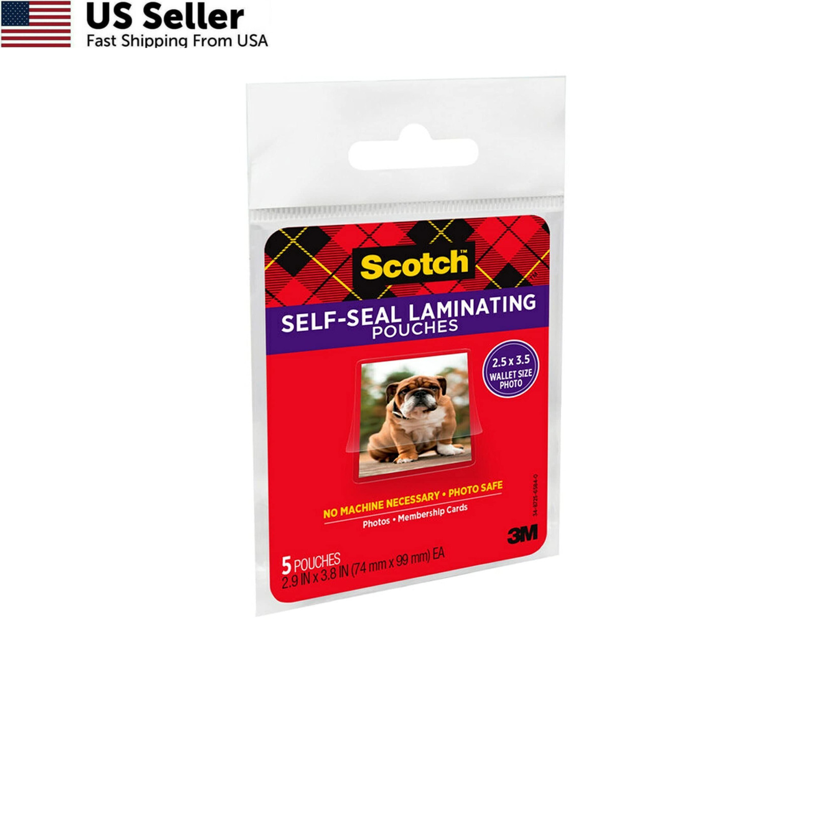 Scotch Self Sealing Laminating Pouches 2.5x3.5 Glossy Wallet Photo Size 5 Pack