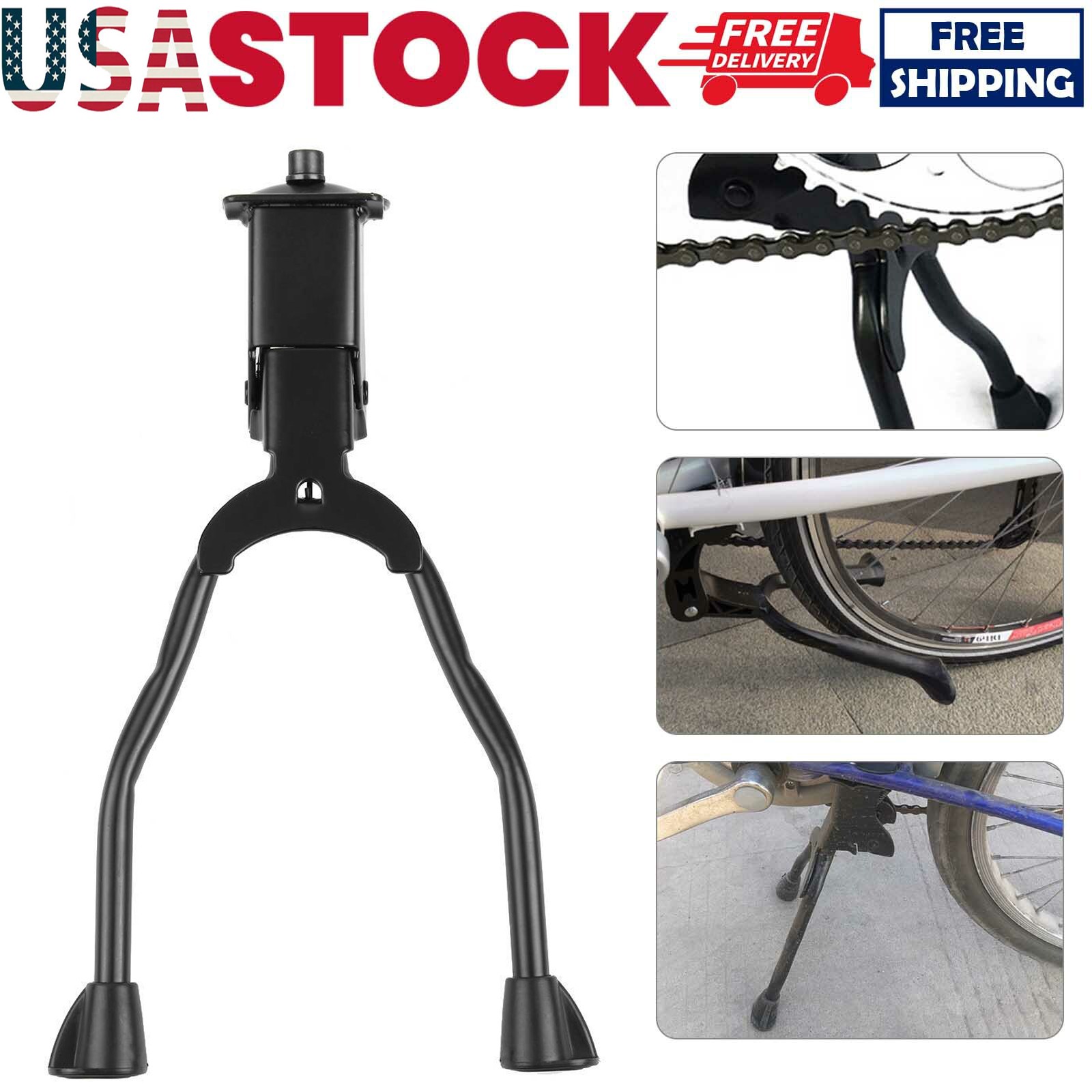Bicycle Double Leg Side Stand Kick Kickstand Bike Support Spring Center Black