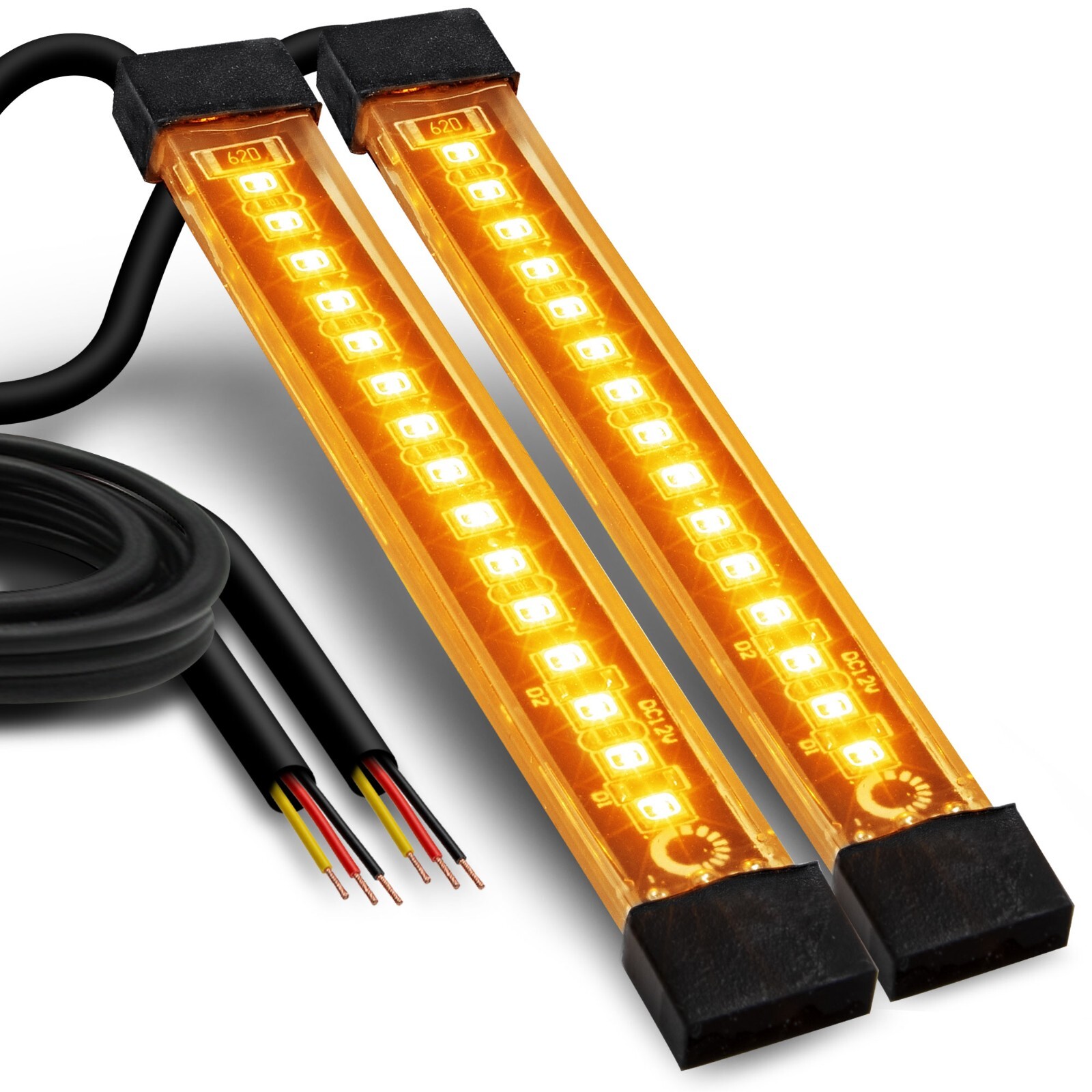2pc 5" Flexible Motorcycle Amber LED Running & Turn Signal Tail Light Strip Kit