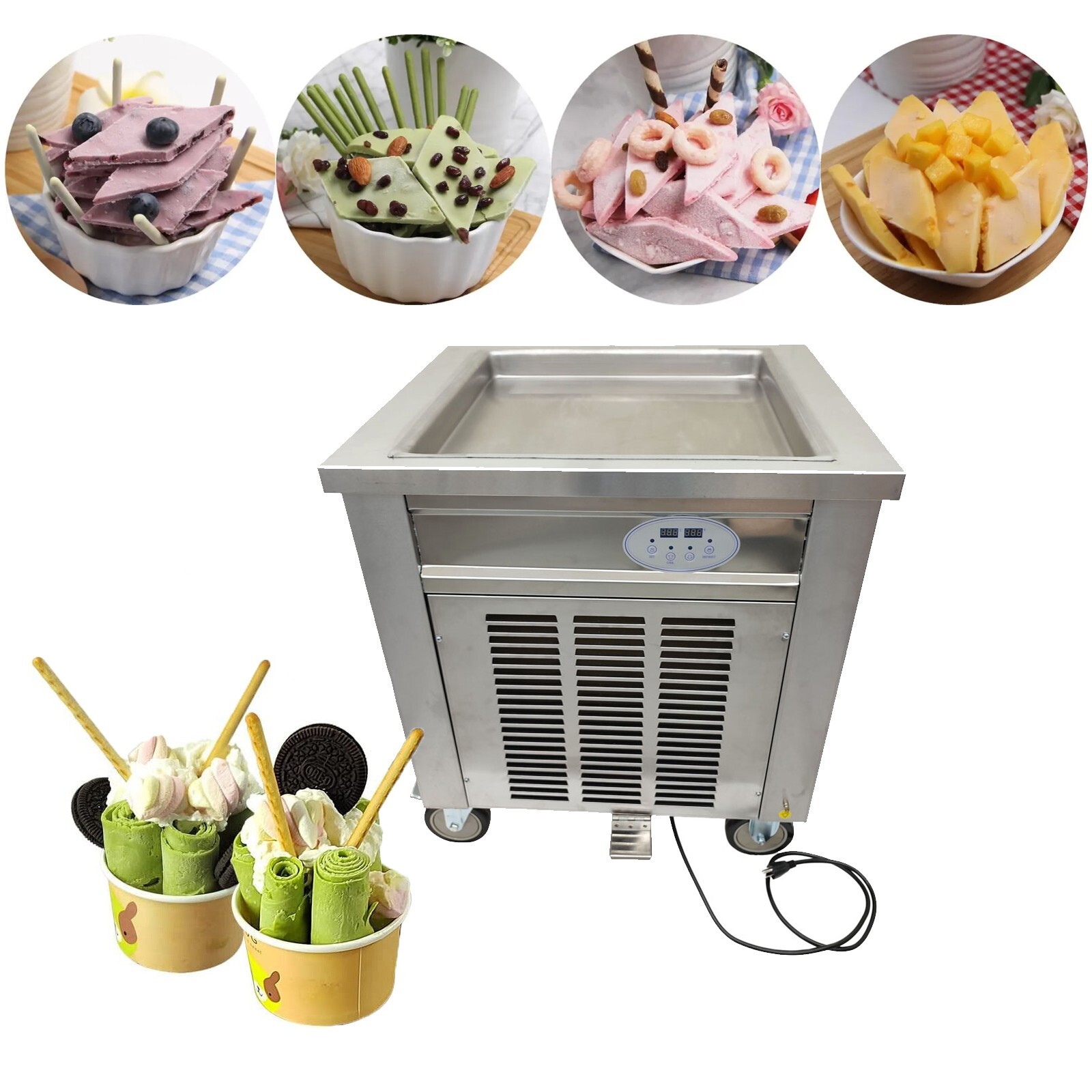 110V 19×19" Rolled Ice Cream Maker Fried Ice Cream Stir Fried Yogurt Machine