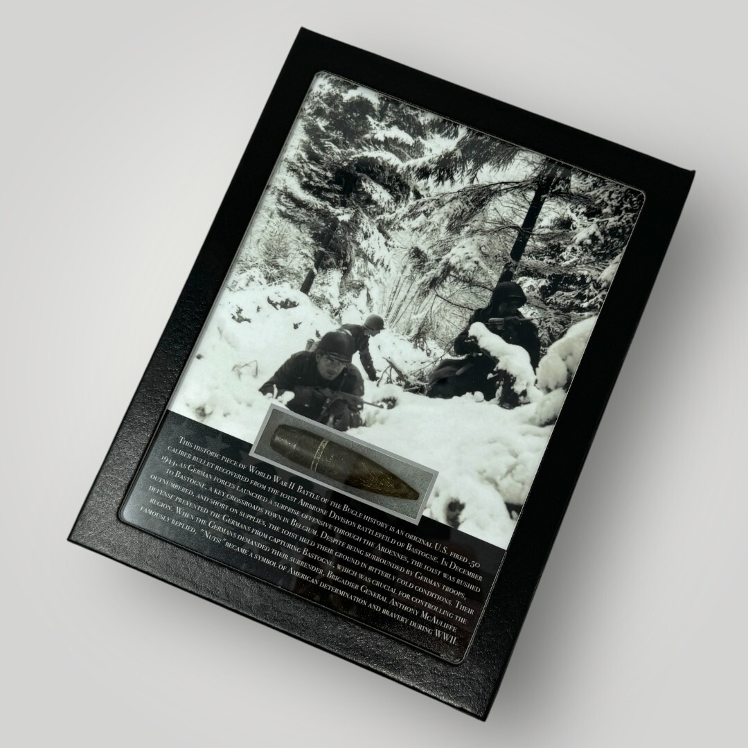 WWII Battle of the Bulge Bastogne Ardennes 1944-45 Military Gift Display COA