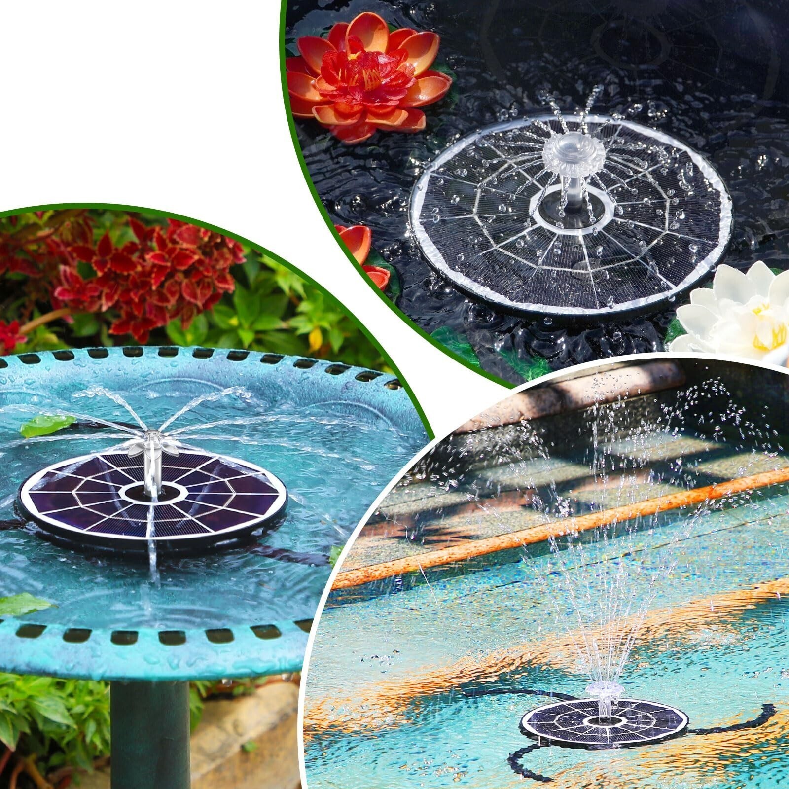 3.7W Solar Bird Bath Fountain Upgraded 6.3" Solar Glass Panel for Garden,g