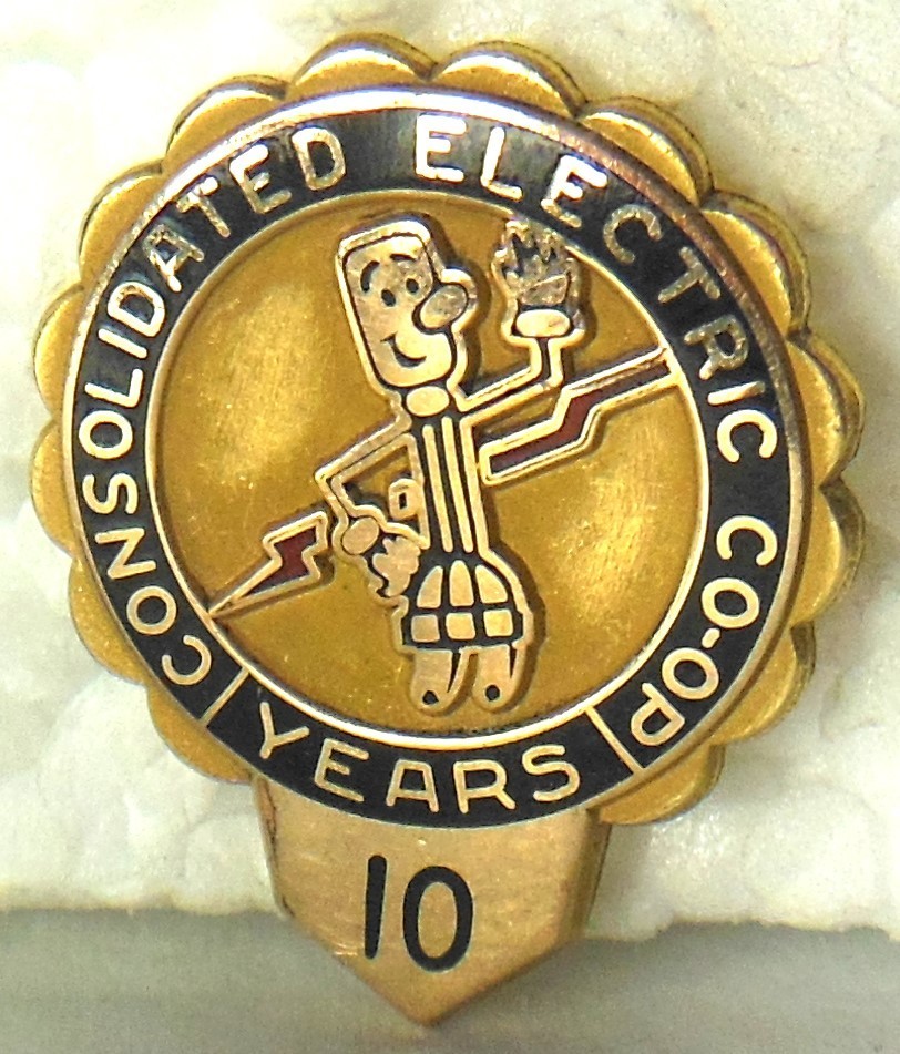 ⚡️CONSOLIDATED ELECTRIC 1/10 10K employee service award tie pin Willie Wiredhand