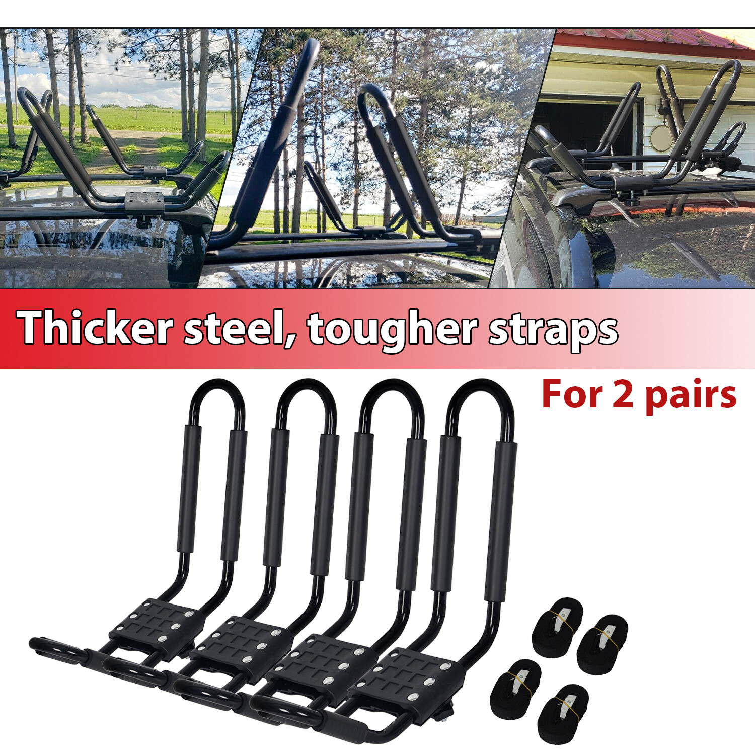 KUAFU Kayak Roof Rack 2 Pairs Soft Roof Carrier For kayak Surf Board Car SUV