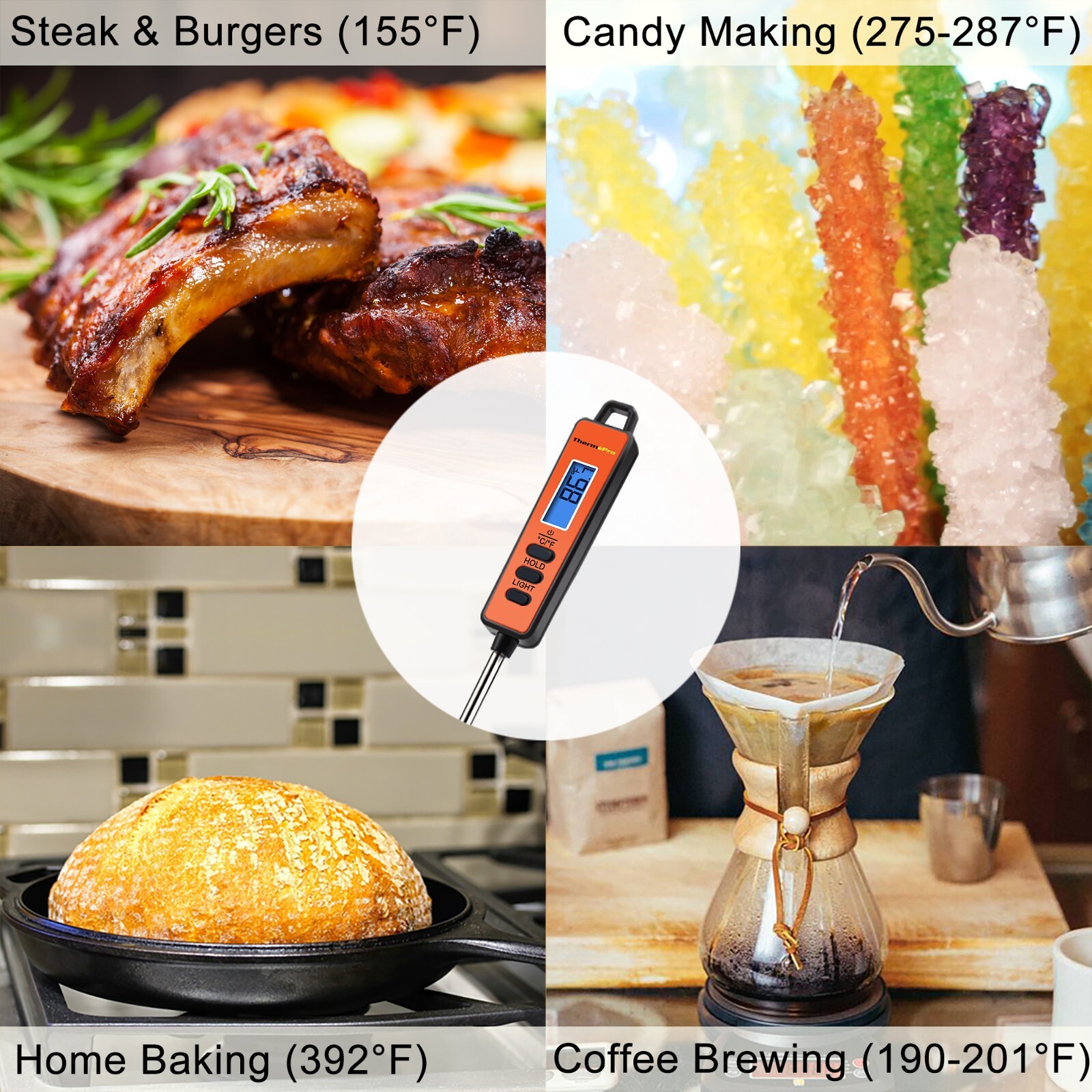 ThermoPro TP01A Digital Meat Thermometer with Long Probe For Kitchen Candy Oil