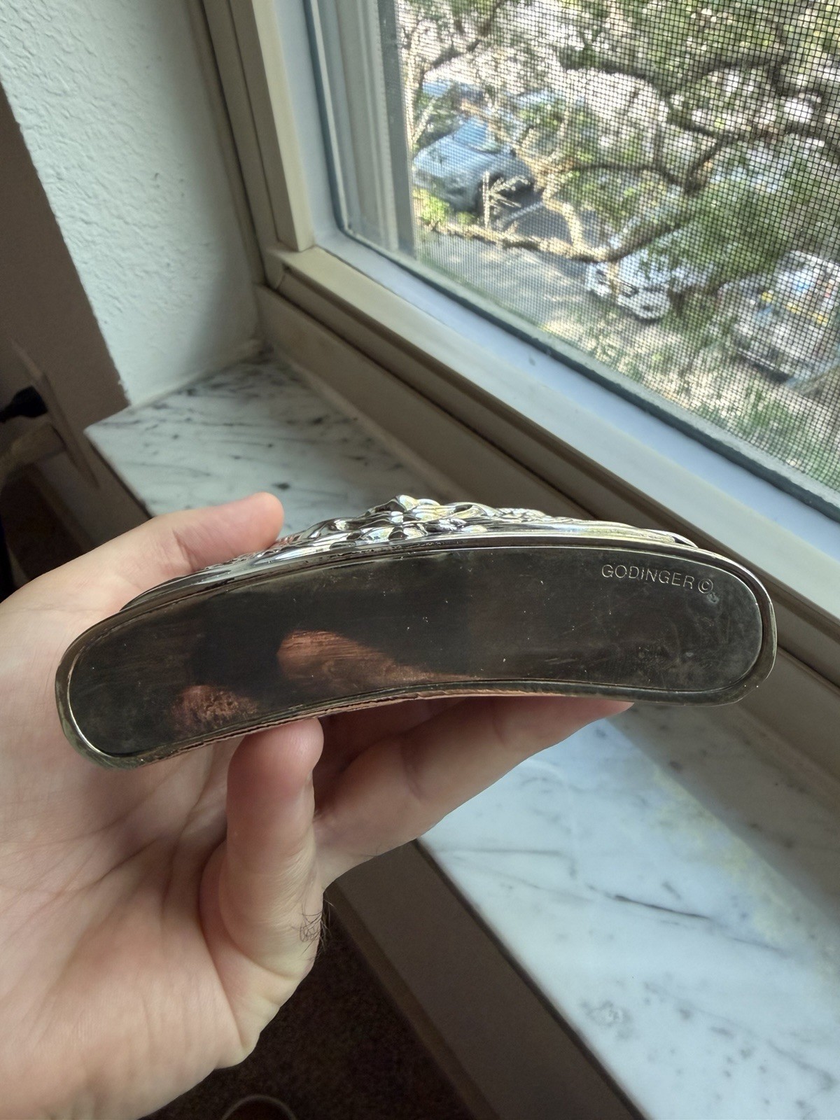 Vintage 1983 Godinger Silver-Plated Bacchus Hip Flask