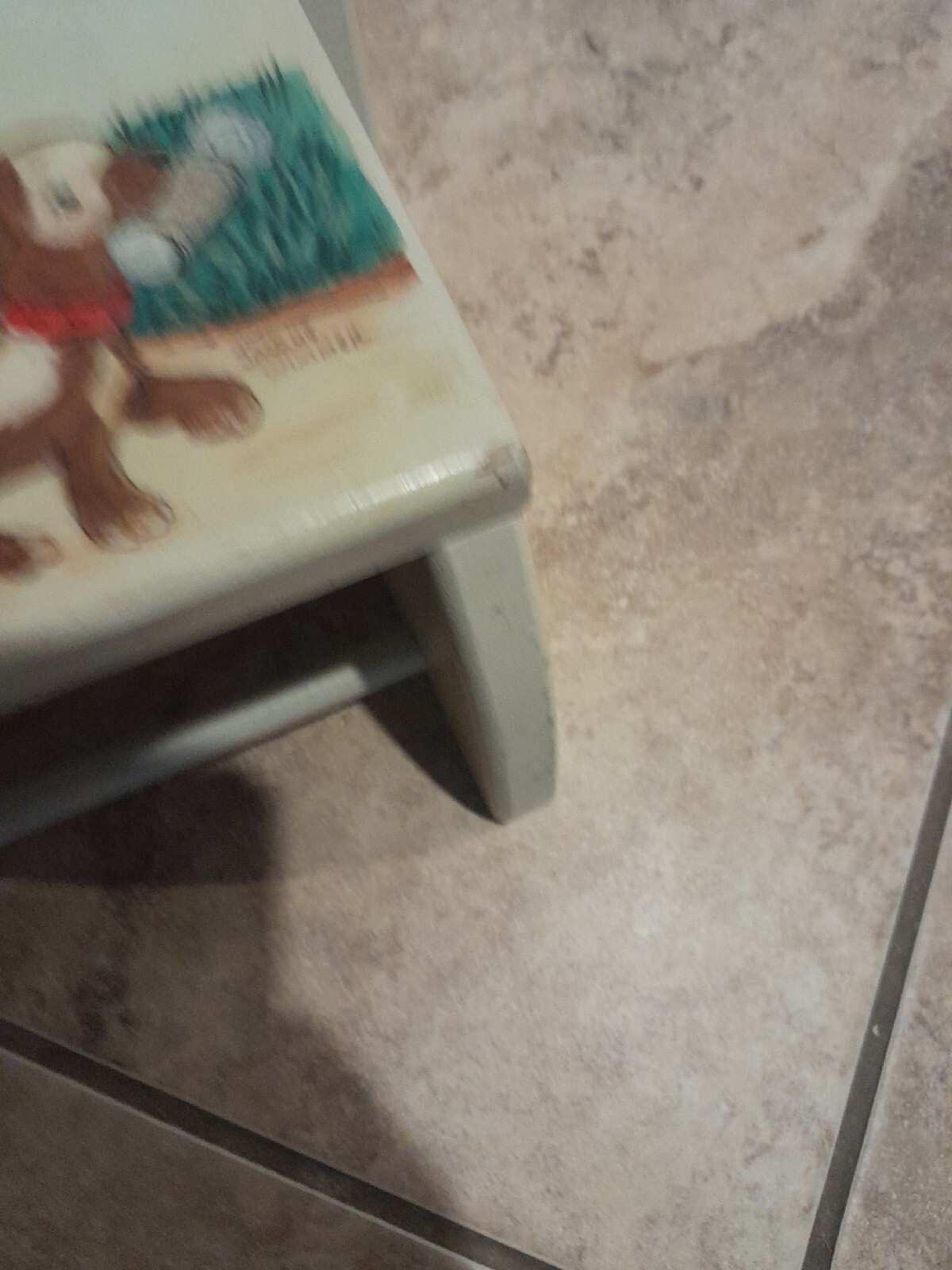 Vintage Hand Painted Childrens Chair Signed By Artist 14"x14" Puppy Boy Fishing