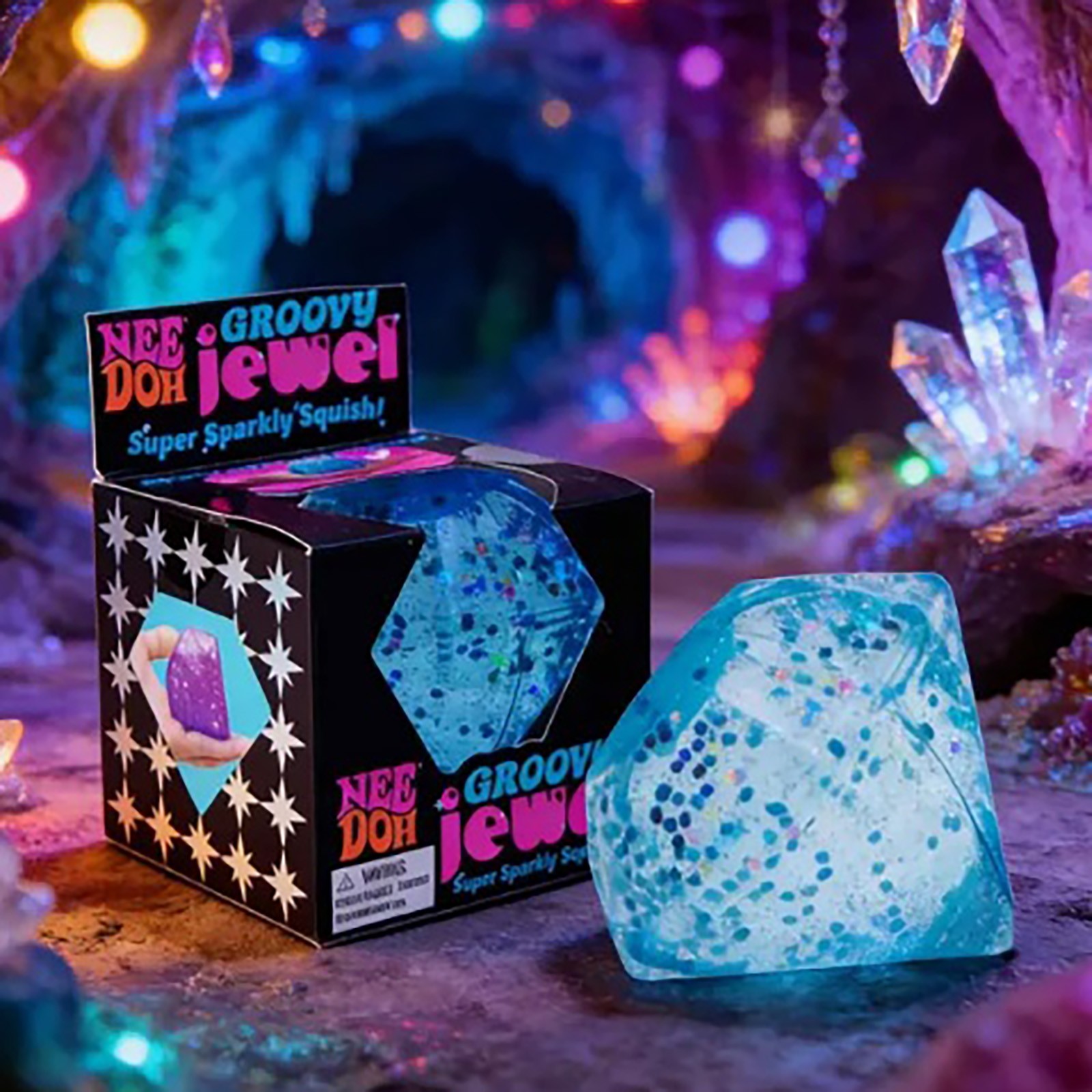 Blue NeeDoh Groovy Jewel Nee Doh Glitter Squish Jelly Diamond Cone Sparkly Ice