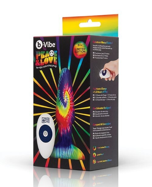 B VIBE PEACE & LOVE TIE-DYE RIMMING VIBRATING  REMOTE CONTROL ANAL BUTT PLUG