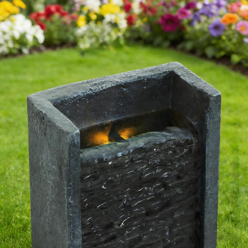 40 Inch Modern Outdoor Water Fountain Floor Standing Cascading Waterfall