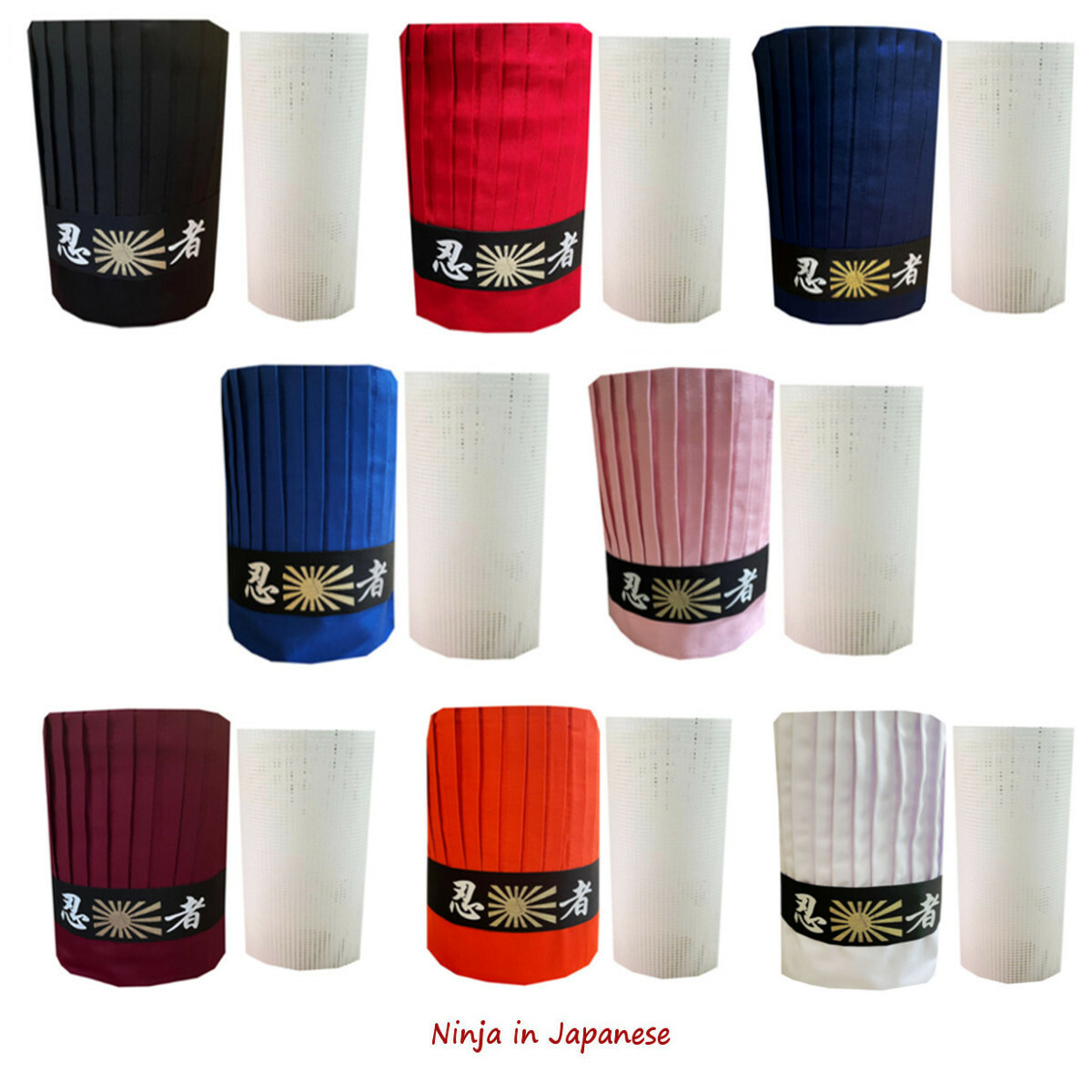 NINJA Hibachi Chef Tall Hat Set with Headband and Plastic Net