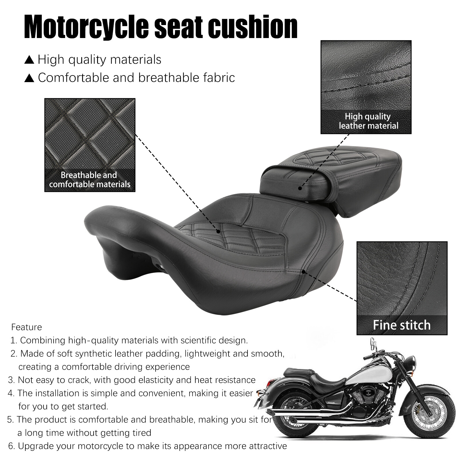 For Harley Davidson Touring CVO Road King Driver Passenger Seat Black Stitching