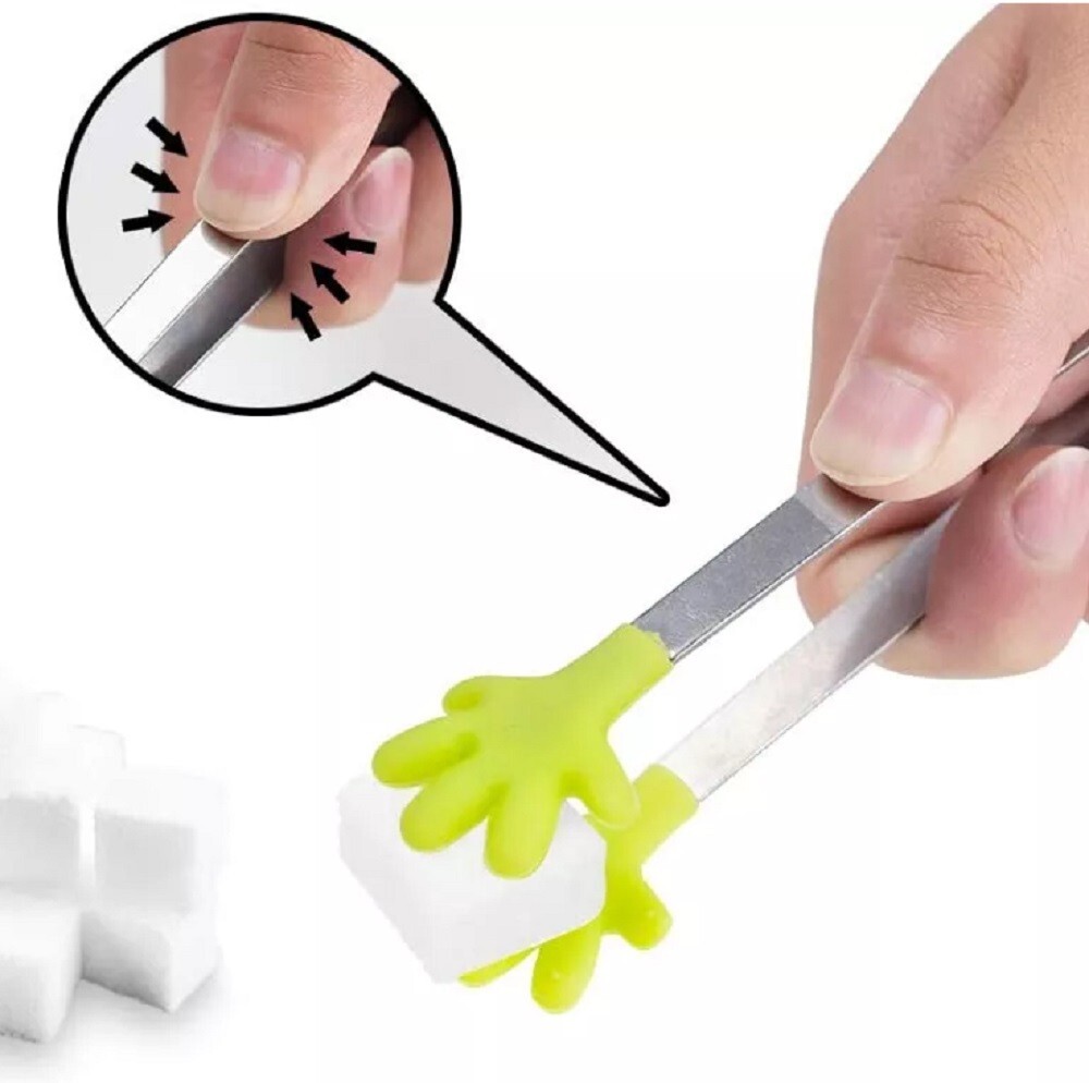 4 Pcs 5Inch Silicone Mini Tongs Set - Hand Shape, Kid-Friendly Sugar Cube Tongs
