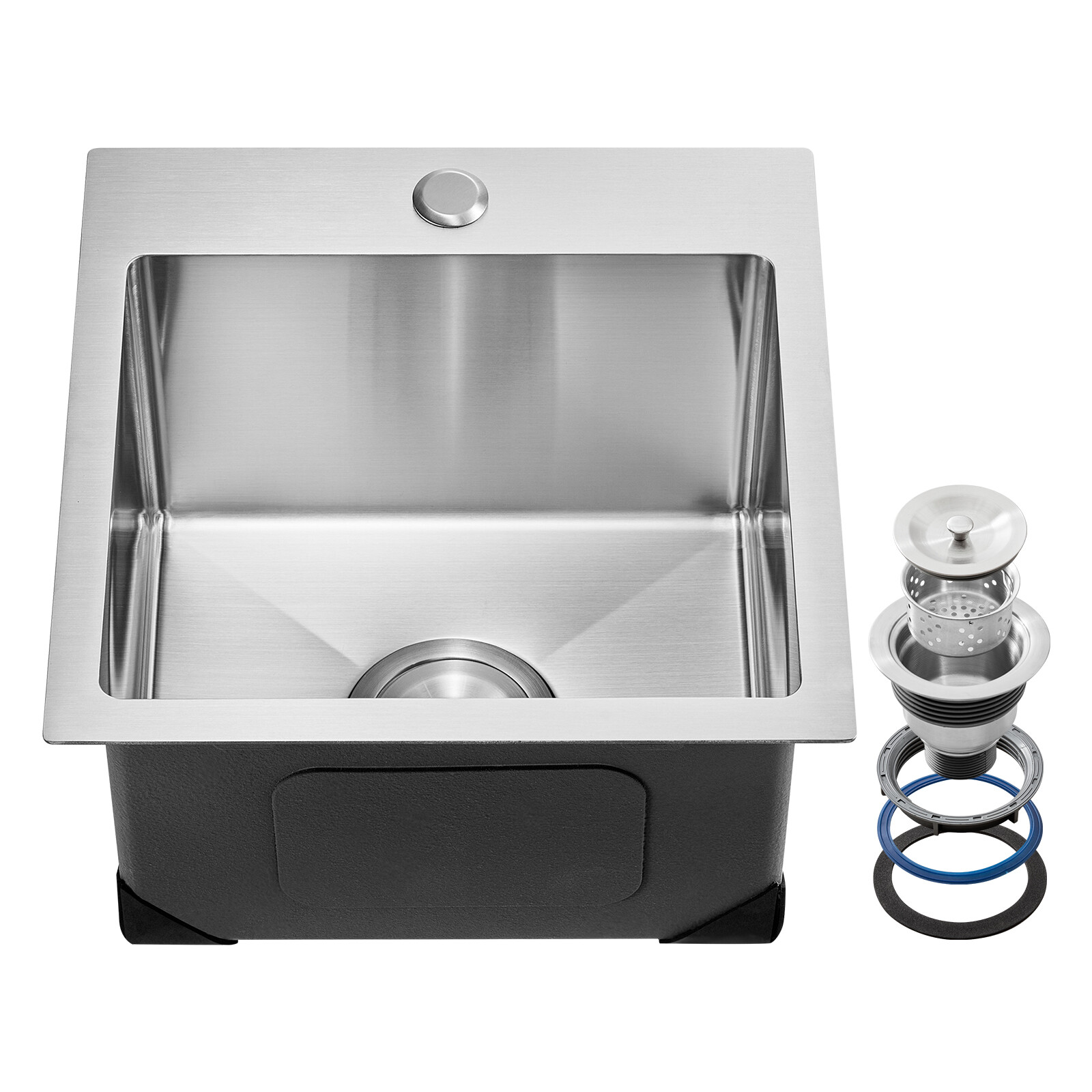 15" Drop-In  Kitchen Sink Top Mount Single Bowl Basin Stainless Steel