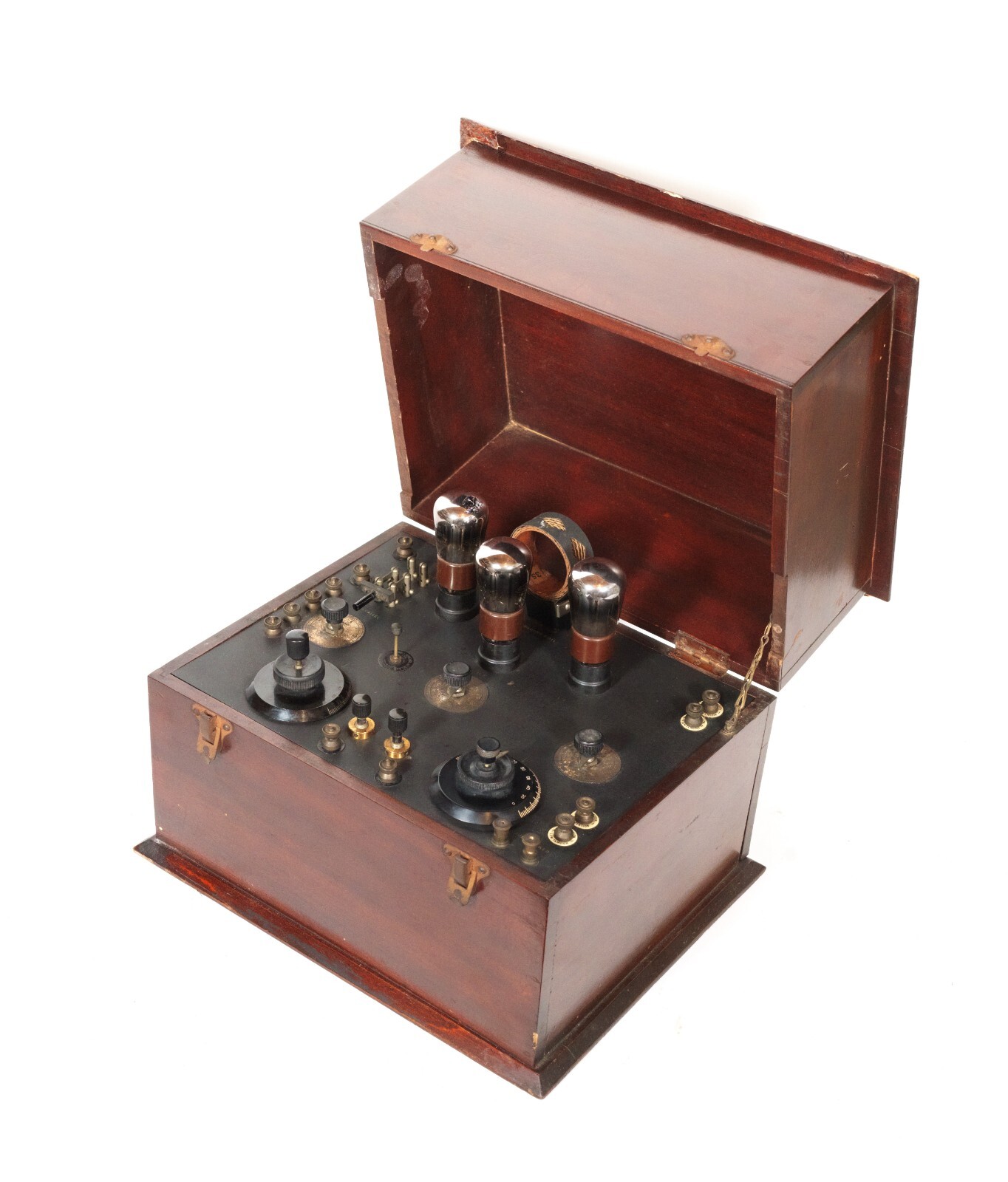 Ca. 1923-24 AJS Pattern 3-Valve Receiving Set w/Exposed Tubes & Plug-In Coil