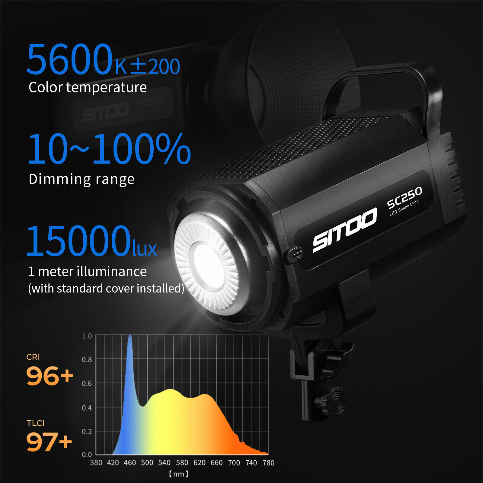 SITOO 250W LED Video Light Spotlight Lamp Studio Lighting Photography Remote