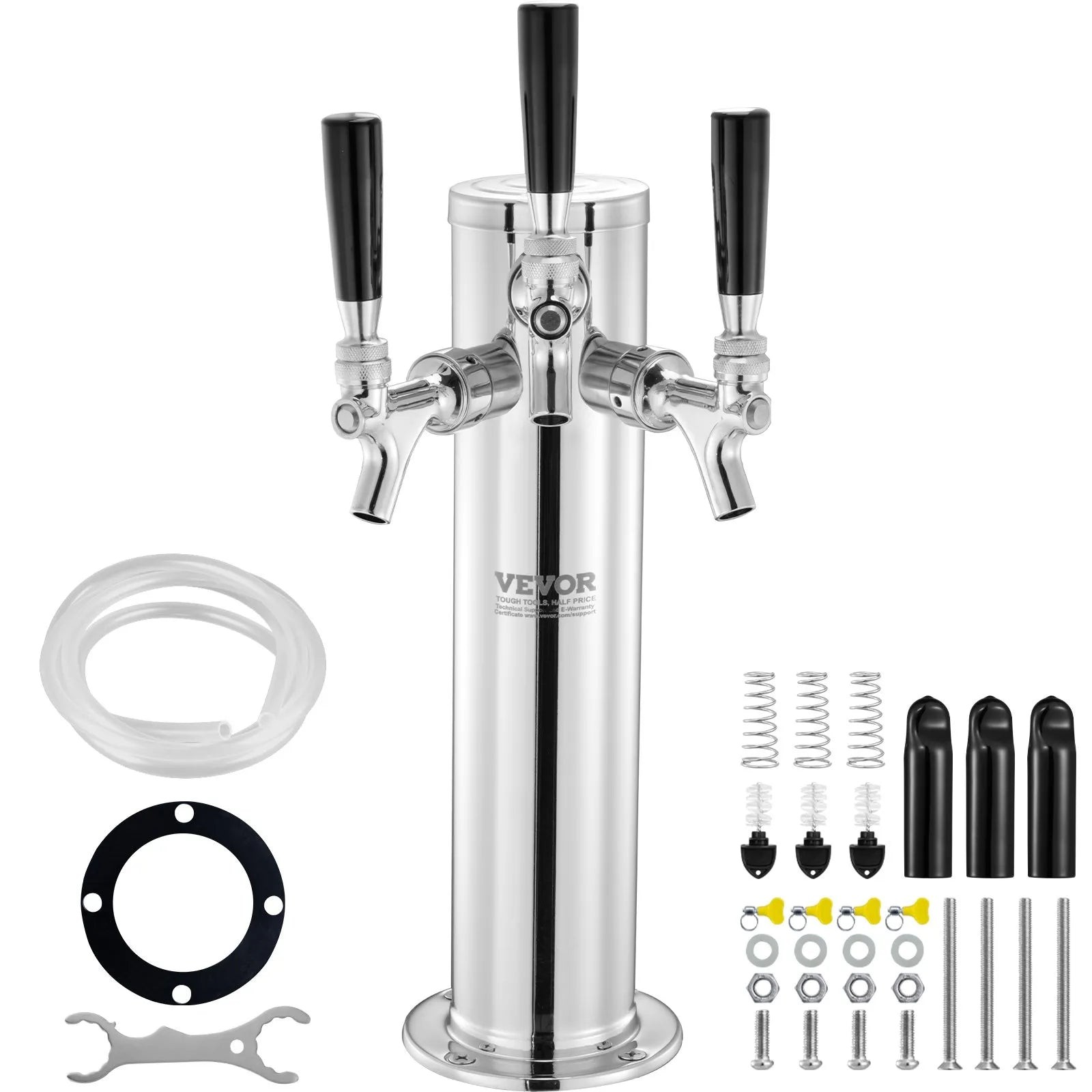 3 Tap Kegerator Beer Tower Stainless Steel Insulated Self-Closing Faucets Kit