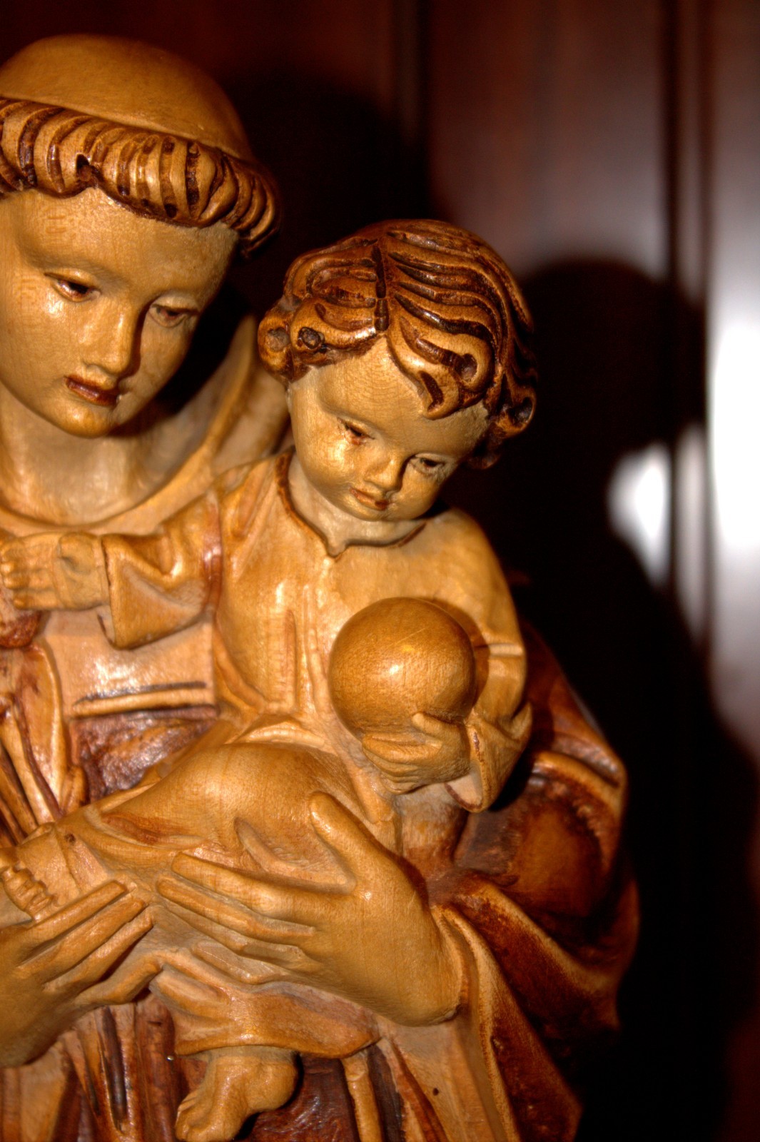 14" HAND CARVED WOOD CATHOLIC PATRON SAINT ANTHONY JESUS STATUE FIGURE SCULPTURE